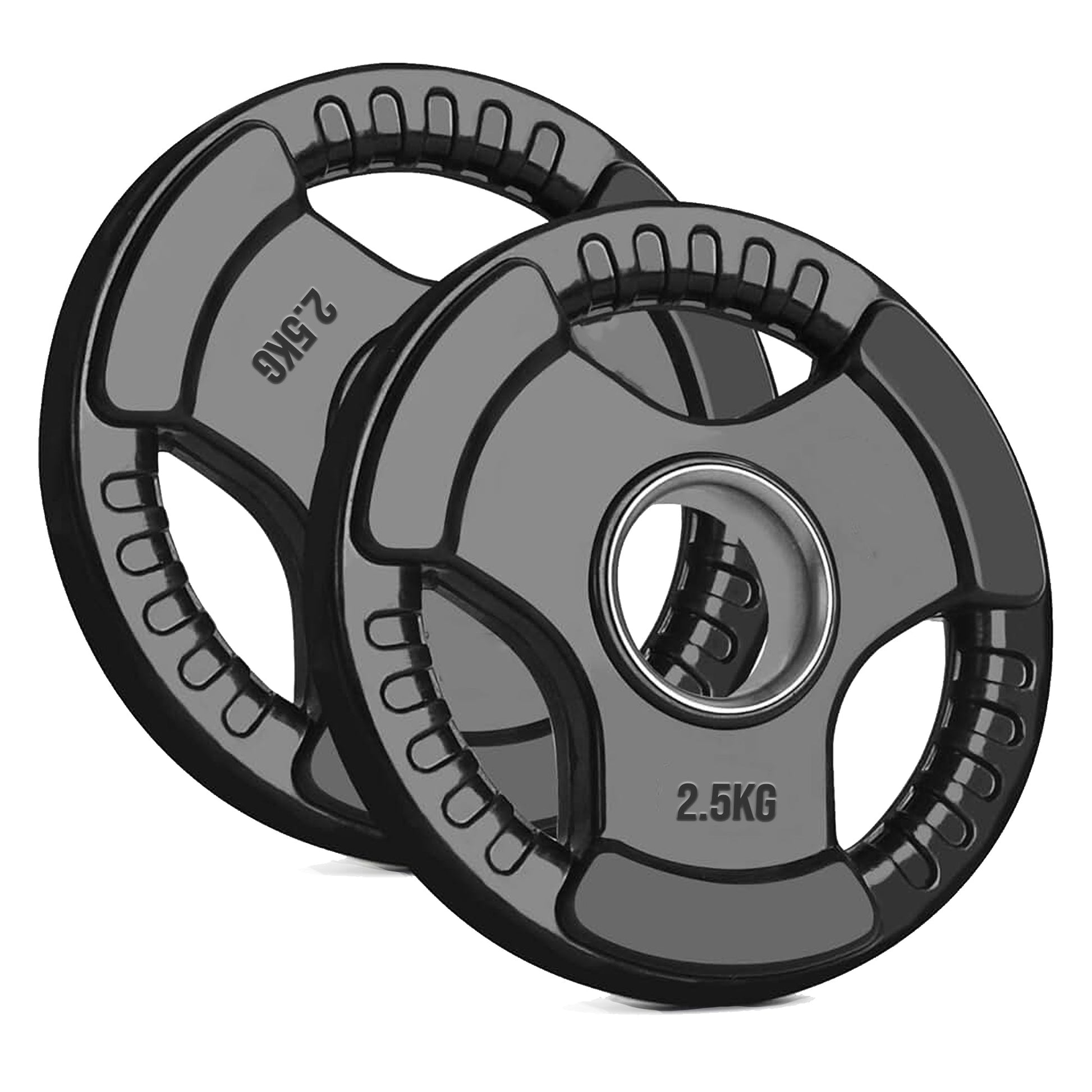 Black Rubber‑Coated Cast‑Iron Tri‑Grip Olympic Plate – Ergonomic Workout Disc for Strength Training, Deadlifts, Barbells & Dumbbells – Home Gym