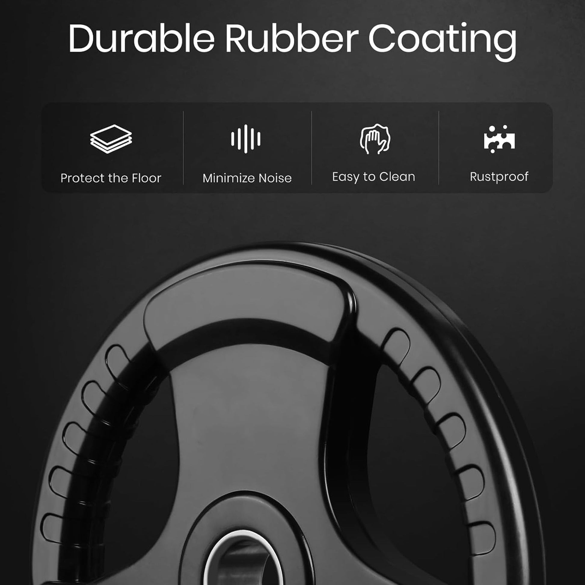 Black Rubber‑Coated Cast‑Iron Tri‑Grip Olympic Plate – Ergonomic Workout Disc for Strength Training, Deadlifts, Barbells & Dumbbells – Home Gym