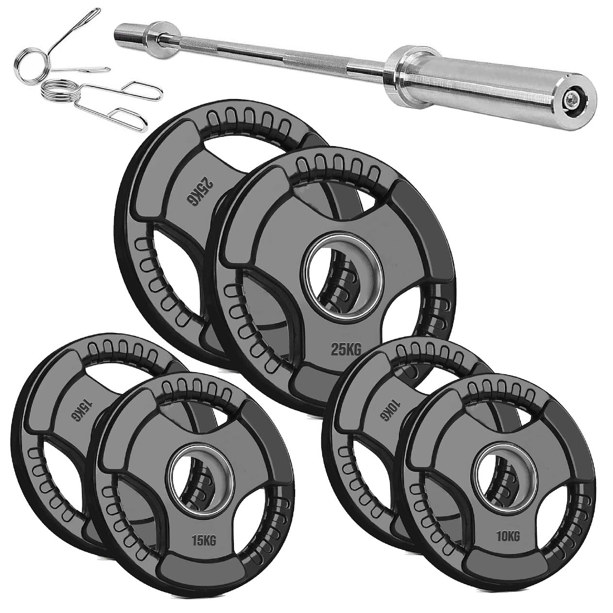 Black Rubber‑Coated Cast‑Iron Tri‑Grip Olympic Plate – Ergonomic Workout Disc for Strength Training, Deadlifts, Barbells & Dumbbells – Home Gym