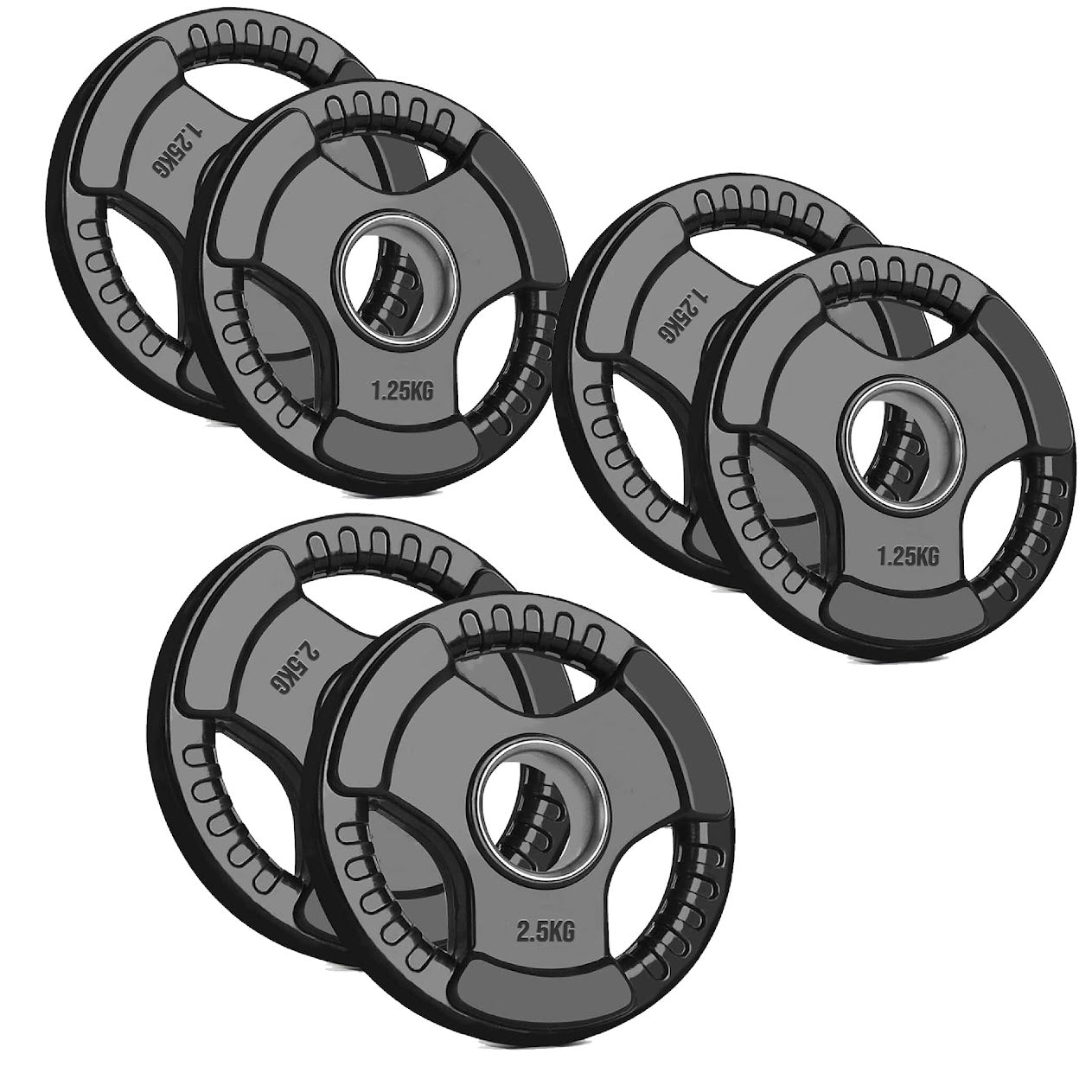 Black Rubber‑Coated Cast‑Iron Tri‑Grip Olympic Plate – Ergonomic Workout Disc for Strength Training, Deadlifts, Barbells & Dumbbells – Home Gym