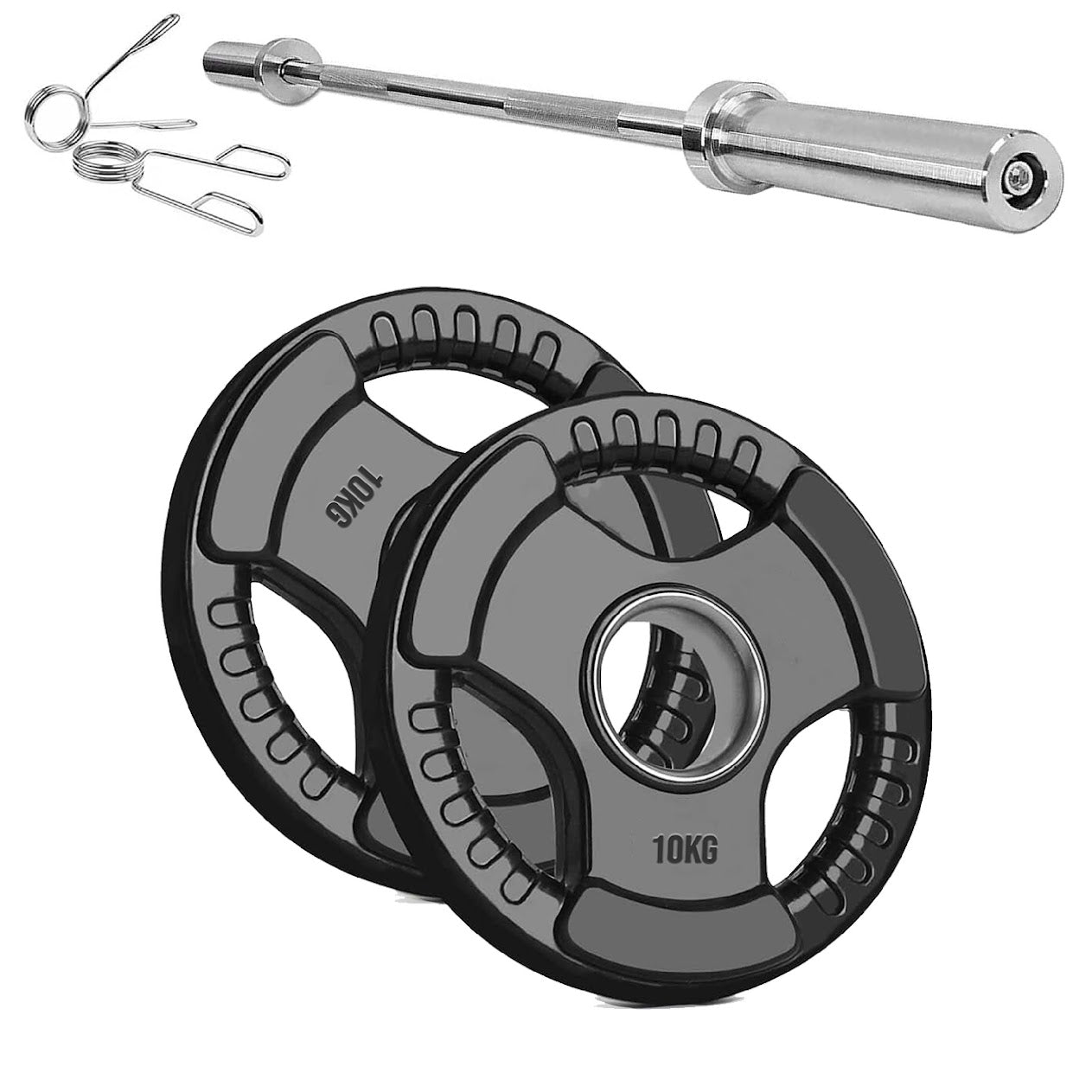 Black Rubber‑Coated Cast‑Iron Tri‑Grip Olympic Plate – Ergonomic Workout Disc for Strength Training, Deadlifts, Barbells & Dumbbells – Home Gym