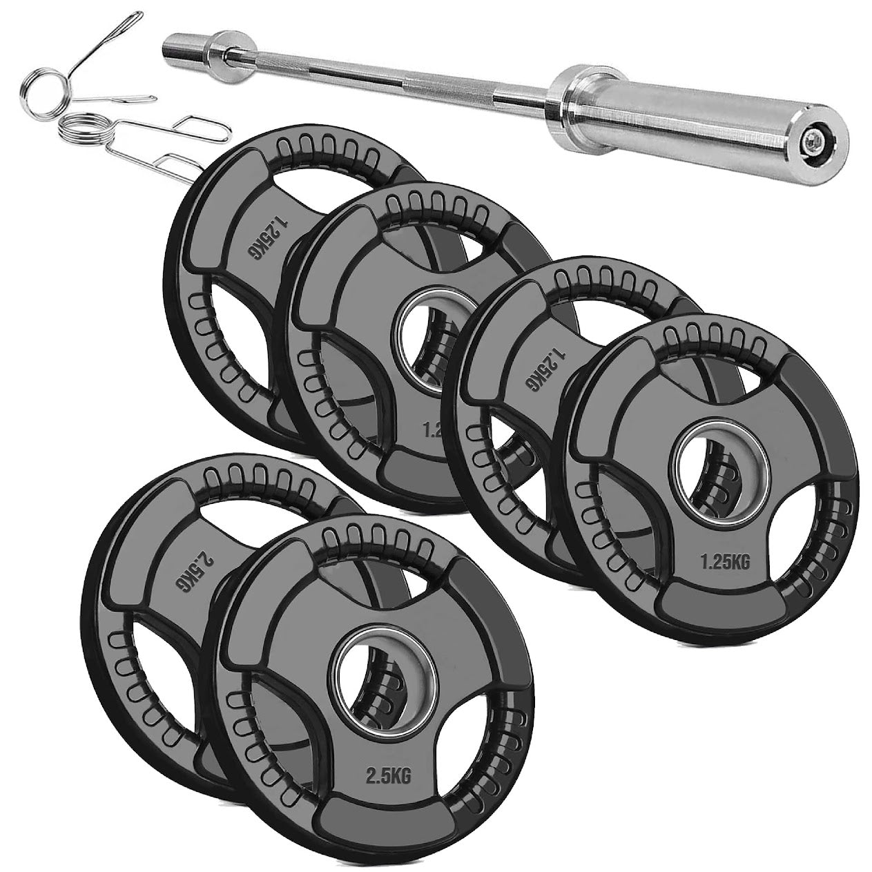 Black Rubber‑Coated Cast‑Iron Tri‑Grip Olympic Plate – Ergonomic Workout Disc for Strength Training, Deadlifts, Barbells & Dumbbells – Home Gym