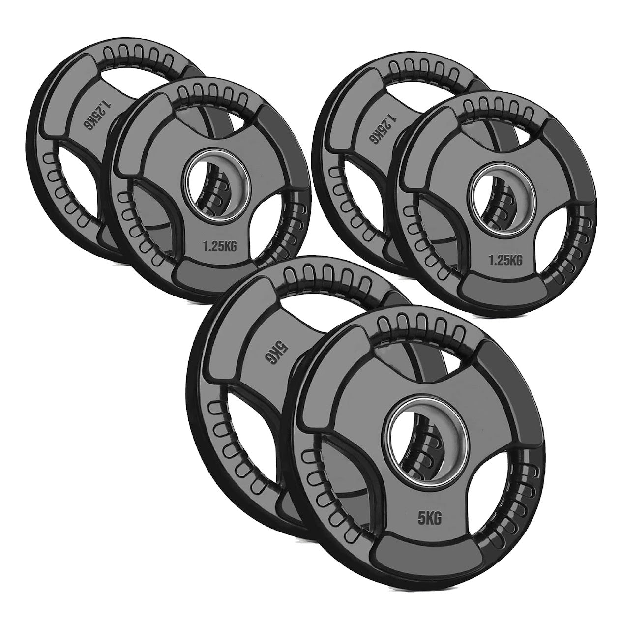 Black Rubber‑Coated Cast‑Iron Tri‑Grip Olympic Plate – Ergonomic Workout Disc for Strength Training, Deadlifts, Barbells & Dumbbells – Home Gym