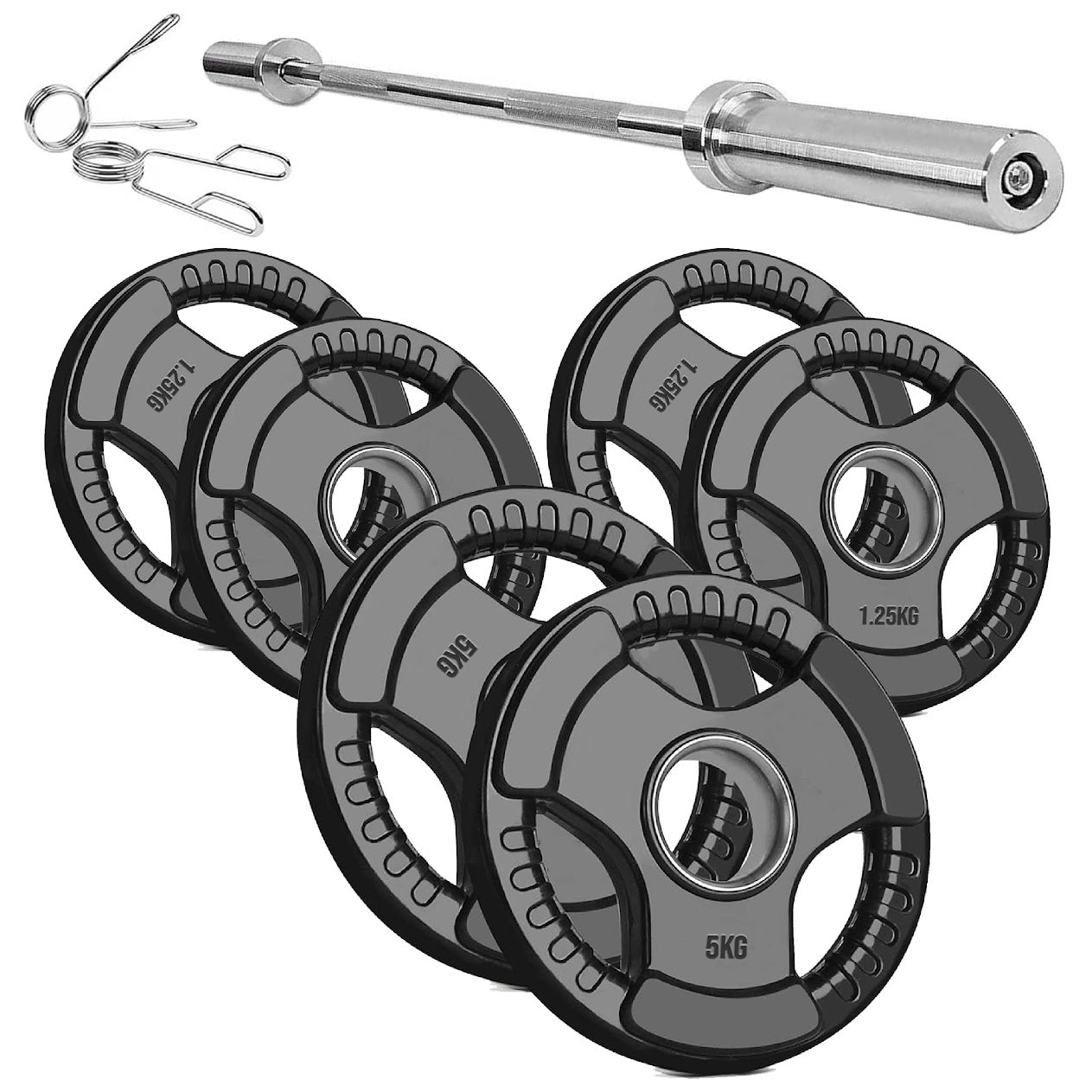 Black Rubber‑Coated Cast‑Iron Tri‑Grip Olympic Plate – Ergonomic Workout Disc for Strength Training, Deadlifts, Barbells & Dumbbells – Home Gym