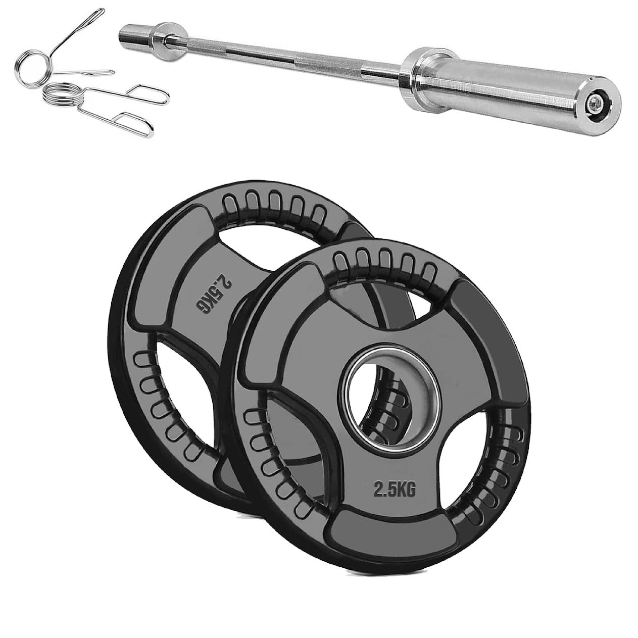 Black Rubber‑Coated Cast‑Iron Tri‑Grip Olympic Plate – Ergonomic Workout Disc for Strength Training, Deadlifts, Barbells & Dumbbells – Home Gym