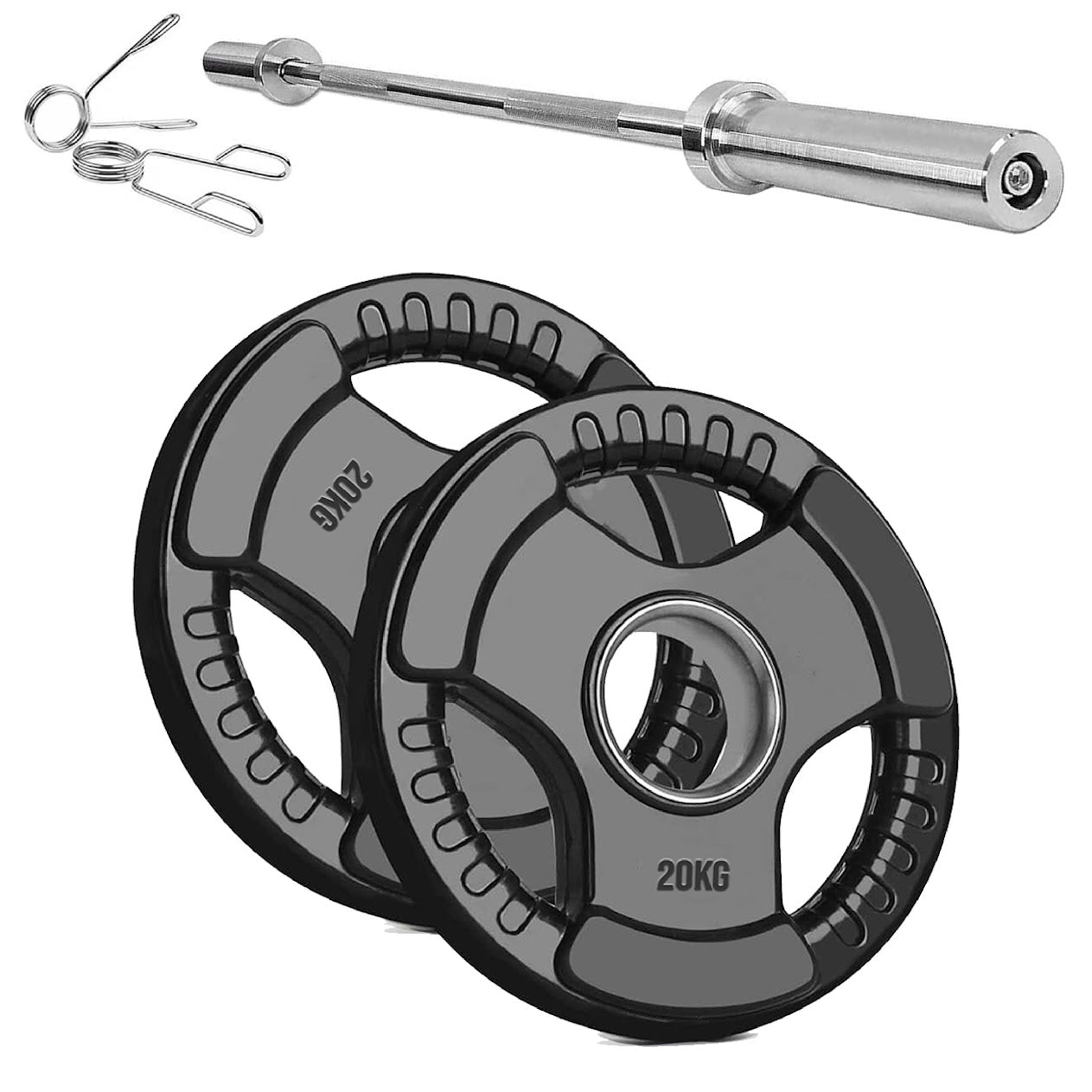 Black Rubber‑Coated Cast‑Iron Tri‑Grip Olympic Plate – Ergonomic Workout Disc for Strength Training, Deadlifts, Barbells & Dumbbells – Home Gym