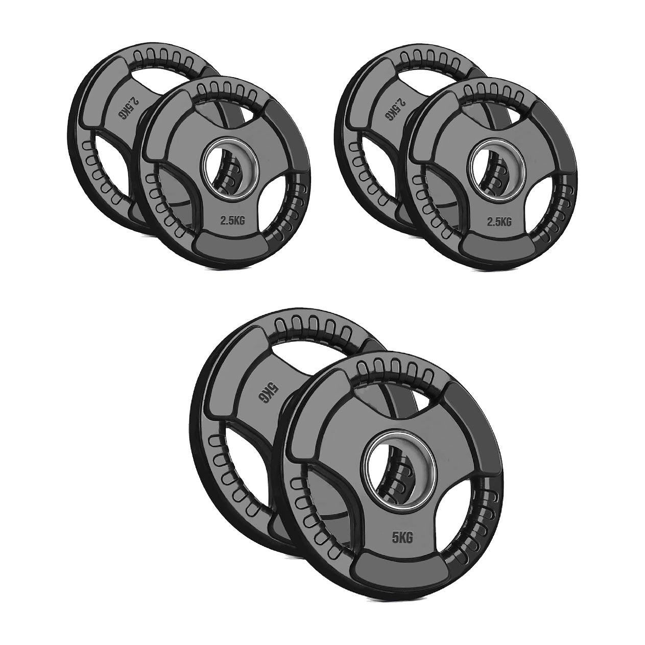 Black Rubber‑Coated Cast‑Iron Tri‑Grip Olympic Plate – Ergonomic Workout Disc for Strength Training, Deadlifts, Barbells & Dumbbells – Home Gym