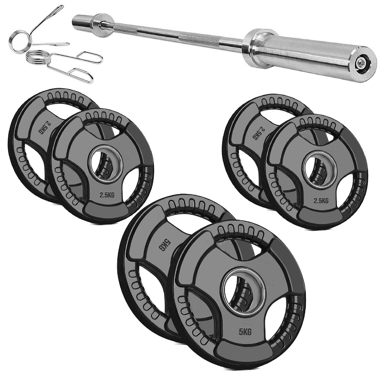 Black Rubber‑Coated Cast‑Iron Tri‑Grip Olympic Plate – Ergonomic Workout Disc for Strength Training, Deadlifts, Barbells & Dumbbells – Home Gym