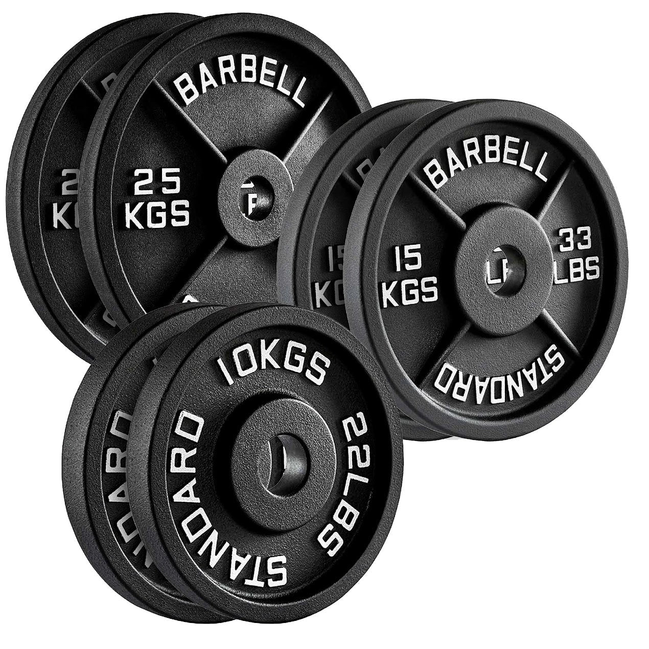 Olympic Cast Iron Weight Plates – Matte Black Deep‑Dish Design, 2″ Hole, Heavy-Duty Build for Barbell Training, Home Gym & Strength Workouts