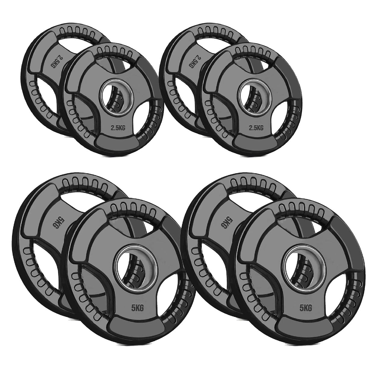 Black Rubber‑Coated Cast‑Iron Tri‑Grip Olympic Plate – Ergonomic Workout Disc for Strength Training, Deadlifts, Barbells & Dumbbells – Home Gym