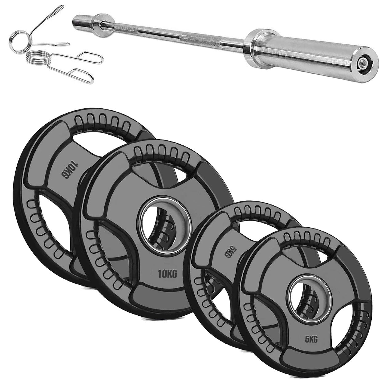 Black Rubber‑Coated Cast‑Iron Tri‑Grip Olympic Plate – Ergonomic Workout Disc for Strength Training, Deadlifts, Barbells & Dumbbells – Home Gym