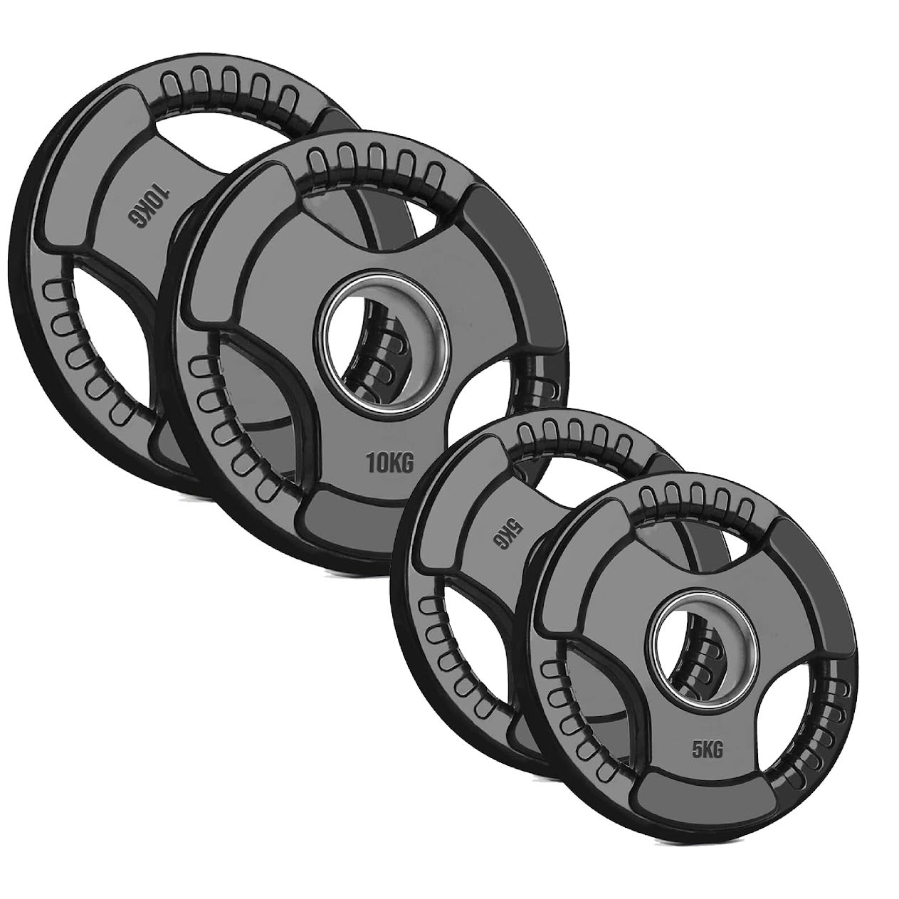 Black Rubber‑Coated Cast‑Iron Tri‑Grip Olympic Plate – Ergonomic Workout Disc for Strength Training, Deadlifts, Barbells & Dumbbells – Home Gym