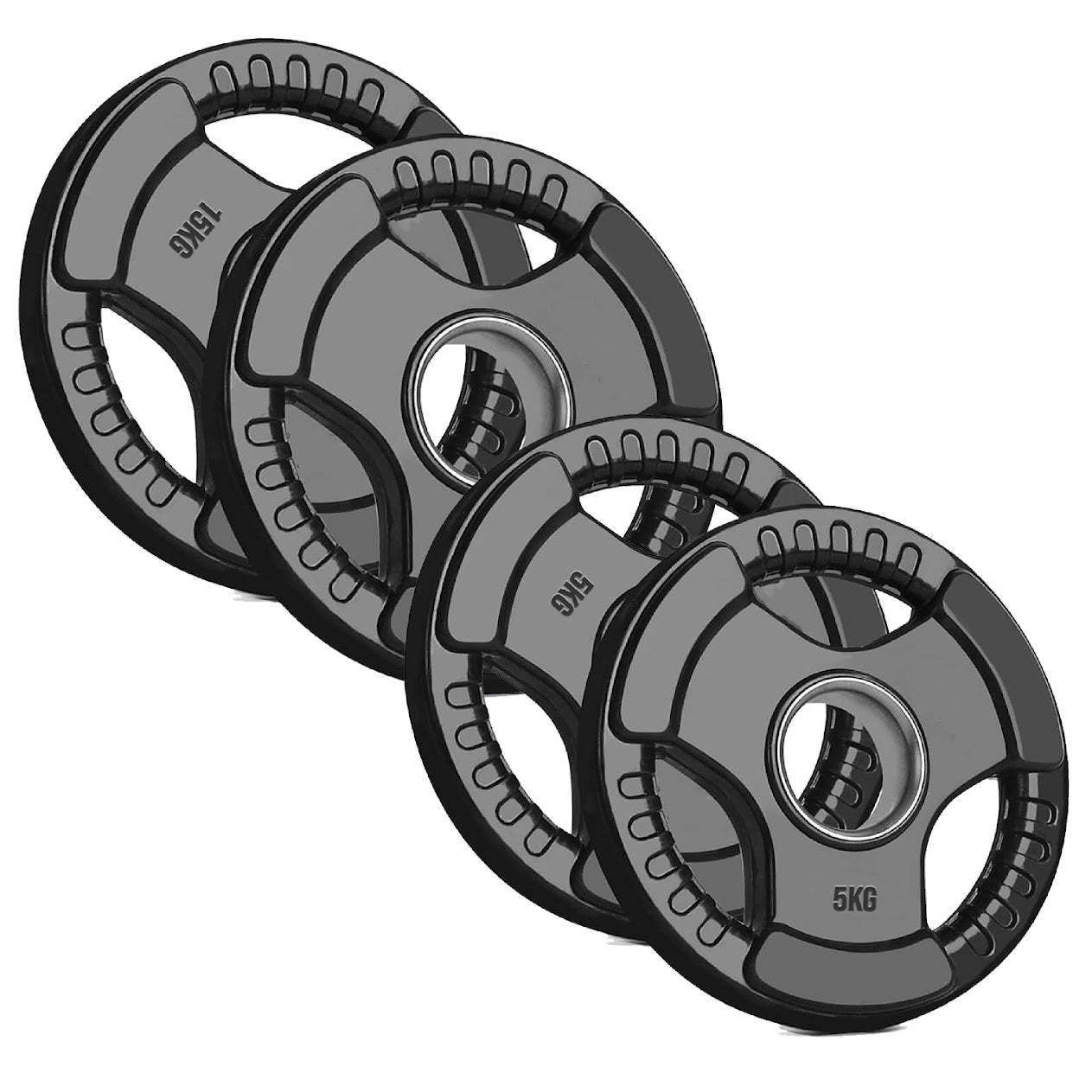 Black Rubber‑Coated Cast‑Iron Tri‑Grip Olympic Plate – Ergonomic Workout Disc for Strength Training, Deadlifts, Barbells & Dumbbells – Home Gym