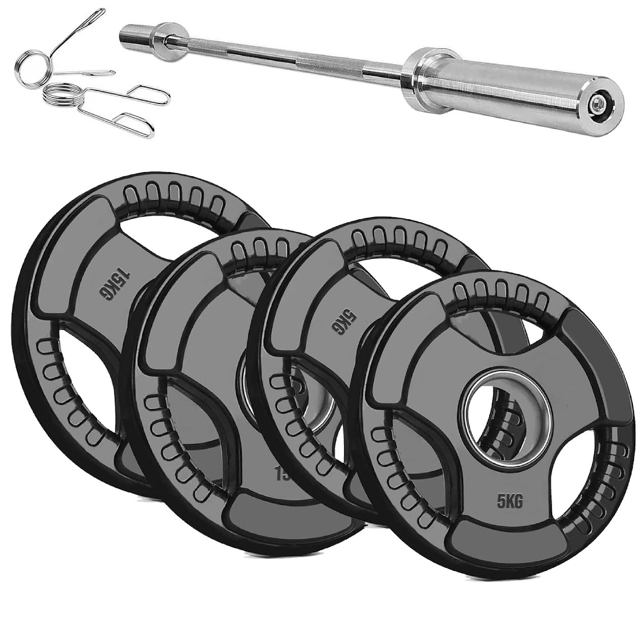 Black Rubber‑Coated Cast‑Iron Tri‑Grip Olympic Plate – Ergonomic Workout Disc for Strength Training, Deadlifts, Barbells & Dumbbells – Home Gym