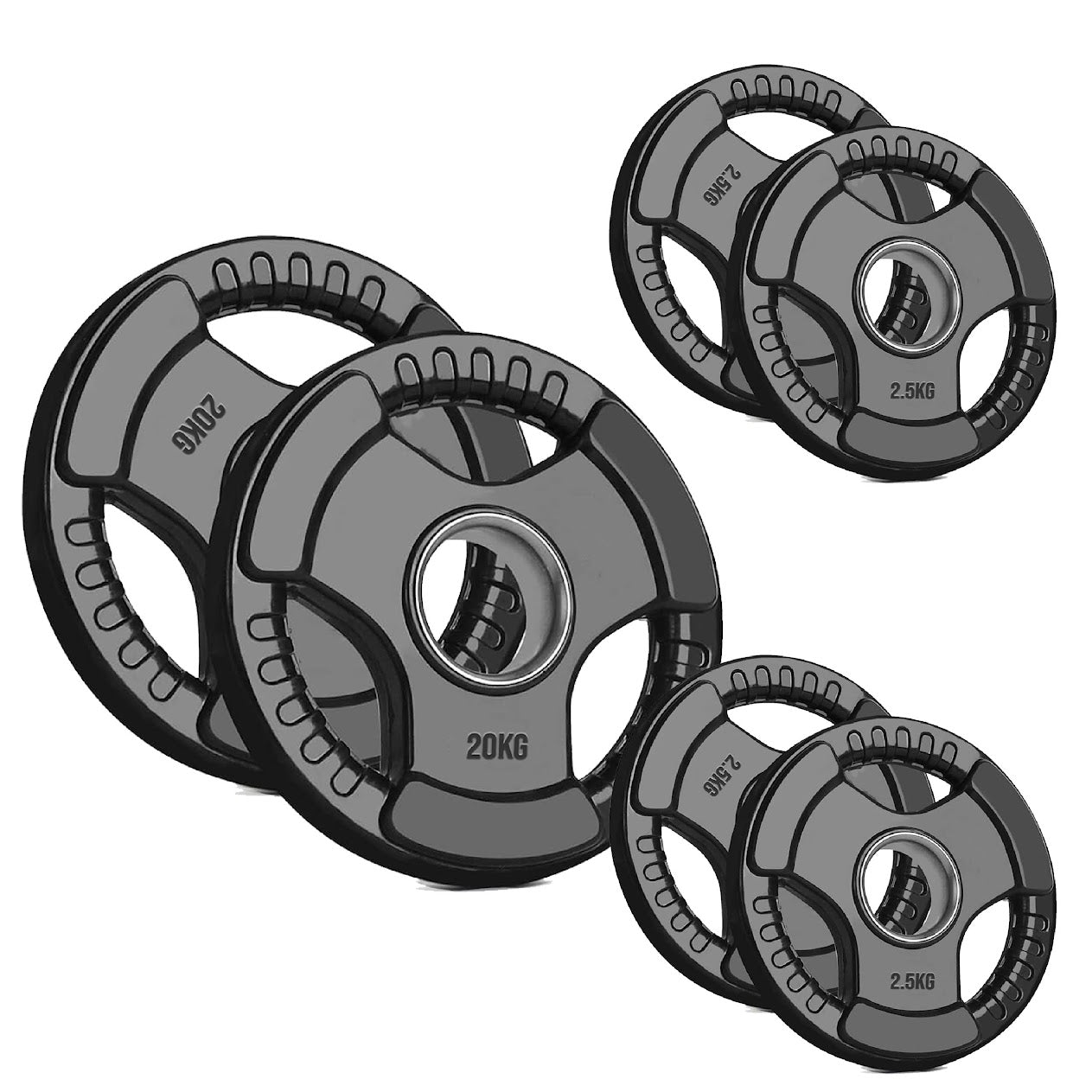 Black Rubber‑Coated Cast‑Iron Tri‑Grip Olympic Plate – Ergonomic Workout Disc for Strength Training, Deadlifts, Barbells & Dumbbells – Home Gym