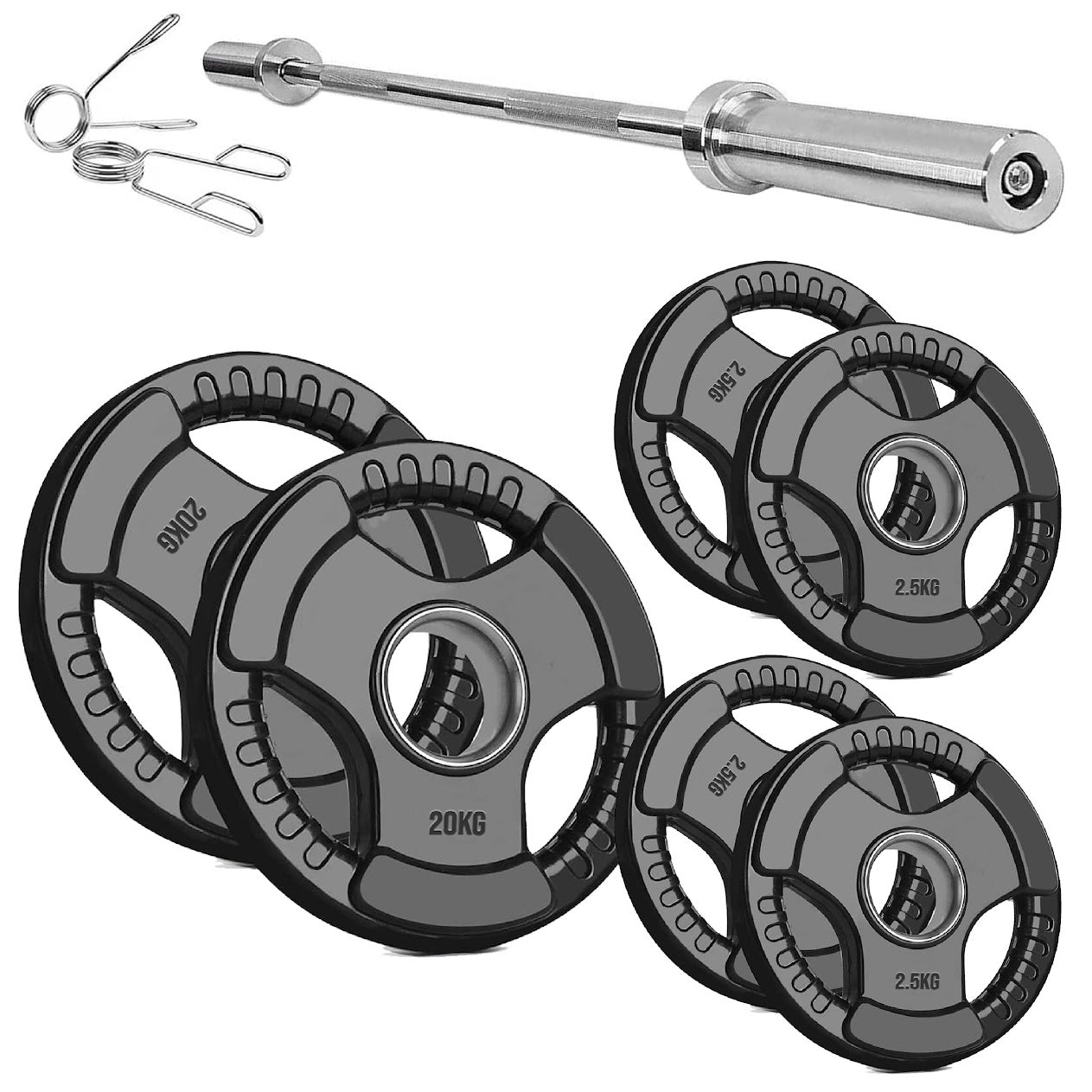 Black Rubber‑Coated Cast‑Iron Tri‑Grip Olympic Plate – Ergonomic Workout Disc for Strength Training, Deadlifts, Barbells & Dumbbells – Home Gym