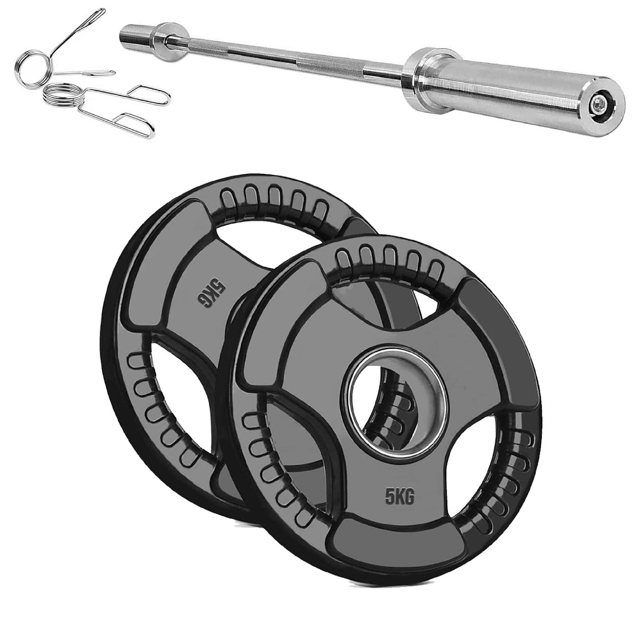 Black Rubber‑Coated Cast‑Iron Tri‑Grip Olympic Plate – Ergonomic Workout Disc for Strength Training, Deadlifts, Barbells & Dumbbells – Home Gym