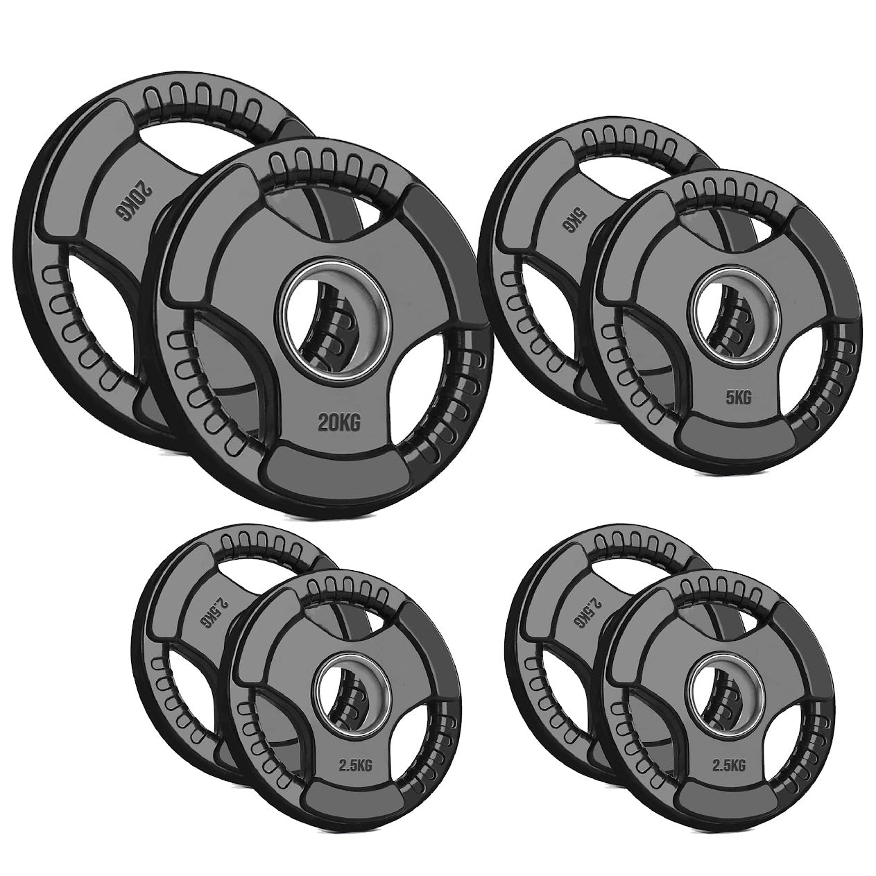 Black Rubber‑Coated Cast‑Iron Tri‑Grip Olympic Plate – Ergonomic Workout Disc for Strength Training, Deadlifts, Barbells & Dumbbells – Home Gym