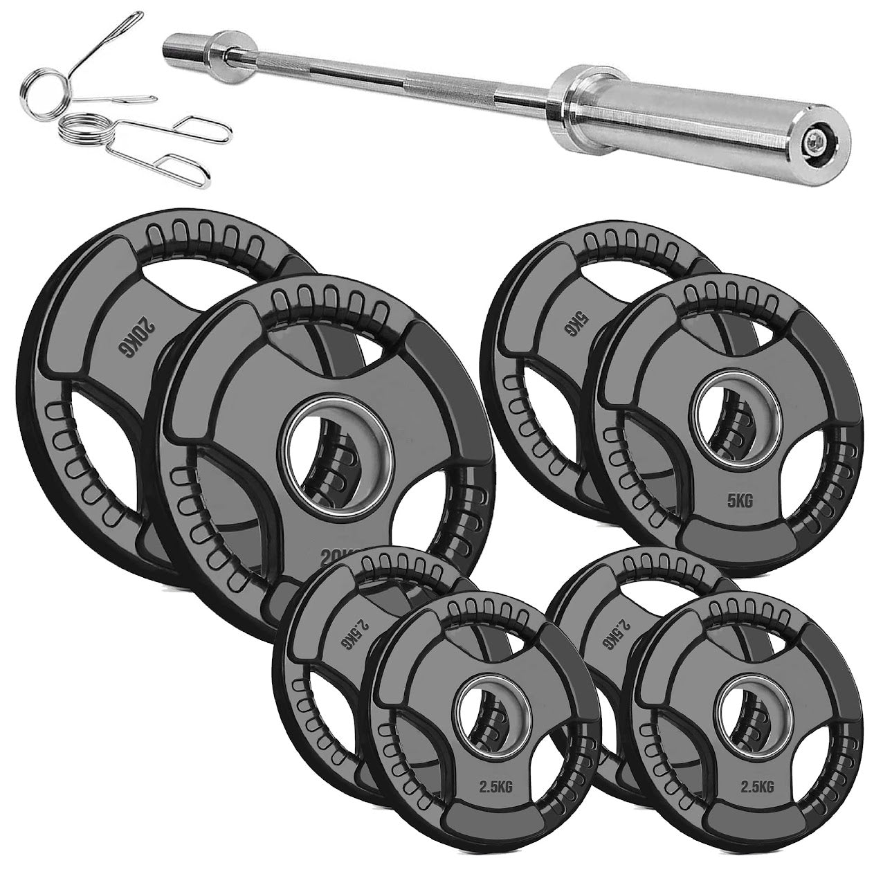 Black Rubber‑Coated Cast‑Iron Tri‑Grip Olympic Plate – Ergonomic Workout Disc for Strength Training, Deadlifts, Barbells & Dumbbells – Home Gym