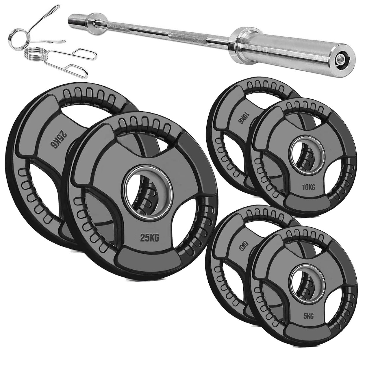 Black Rubber‑Coated Cast‑Iron Tri‑Grip Olympic Plate – Ergonomic Workout Disc for Strength Training, Deadlifts, Barbells & Dumbbells – Home Gym