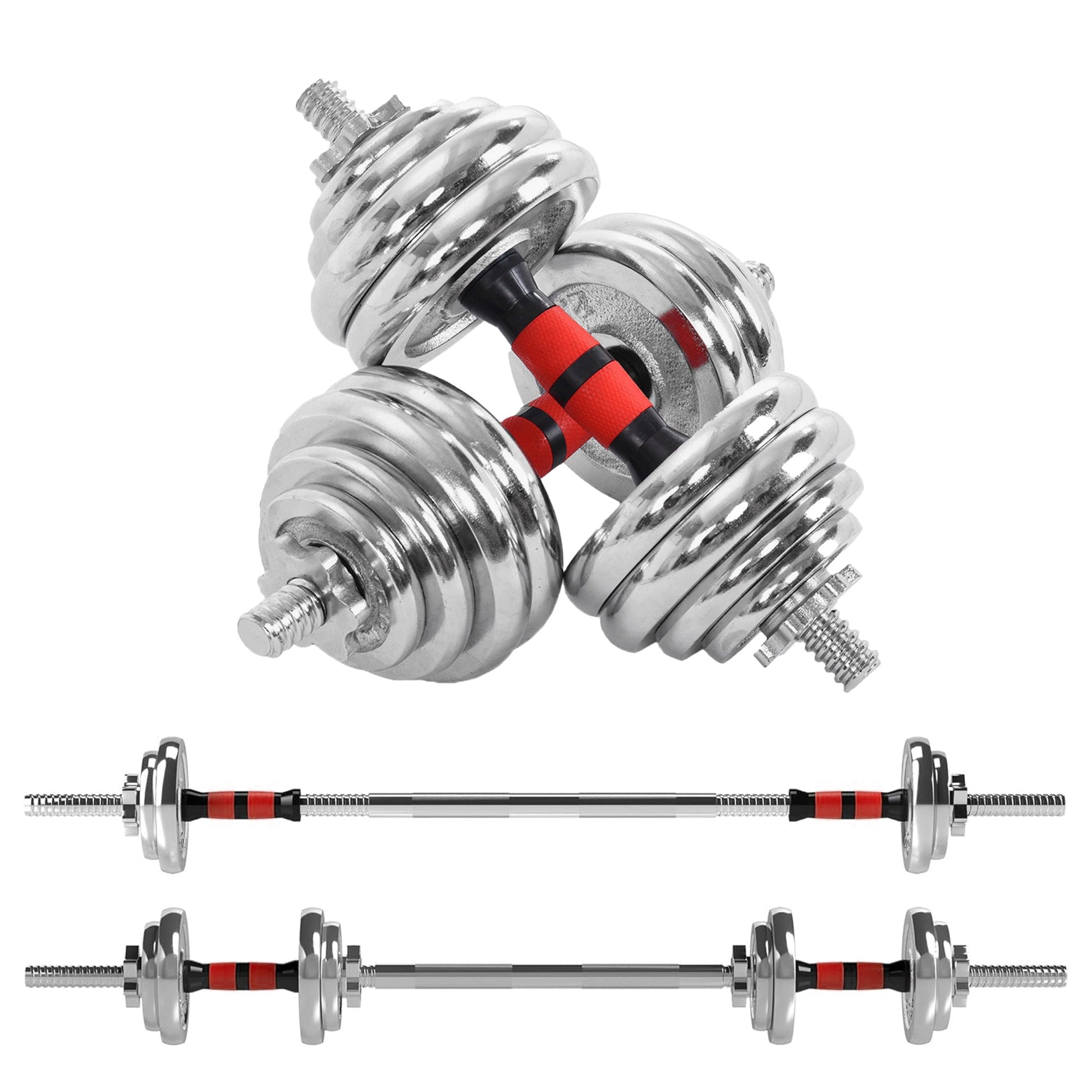 20 kg Adjustable Dumbbell & Barbell Combo – Steel Handles, Cast-Iron Plates, Compact Weight Set for Home Gym Strength Training