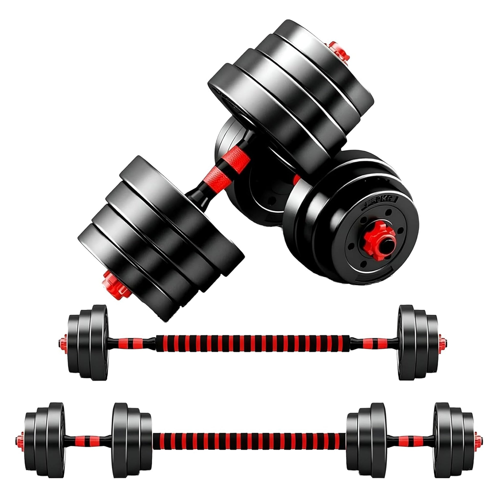 Home Gym Dumbbell & Barbell Set – Vinyl-Coated Cast Iron, 20–30 kg Adjustable | 2‑in‑1 Strength Kit with Connector for Full-Body Training