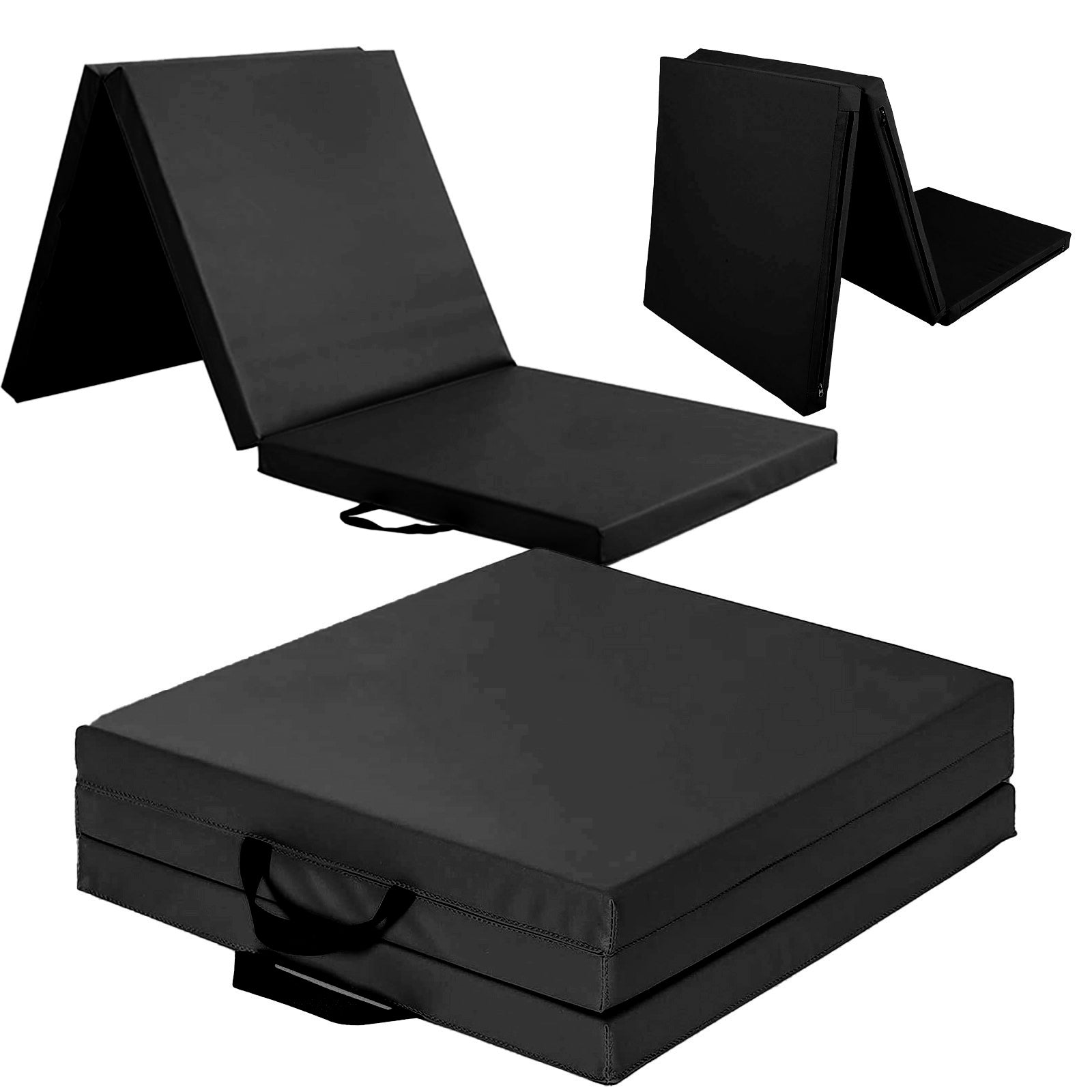 Tri-Fold Gymnastics Exercise Mat – 5cm Thick High-Density Foam, PU Leather Non-Slip Folding Crash Mat with Carry Handles for Yoga, Pilates & Home Gym Training