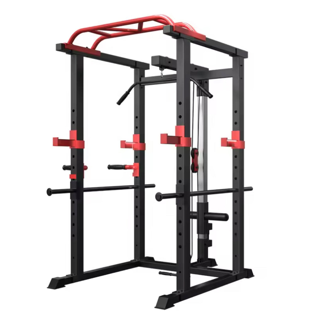 Multi-Function Power Cage – Adjustable Steel Rack with Cable Pulley, Pull-Up Bar & Dip Handles for Compact Home Gym Workouts