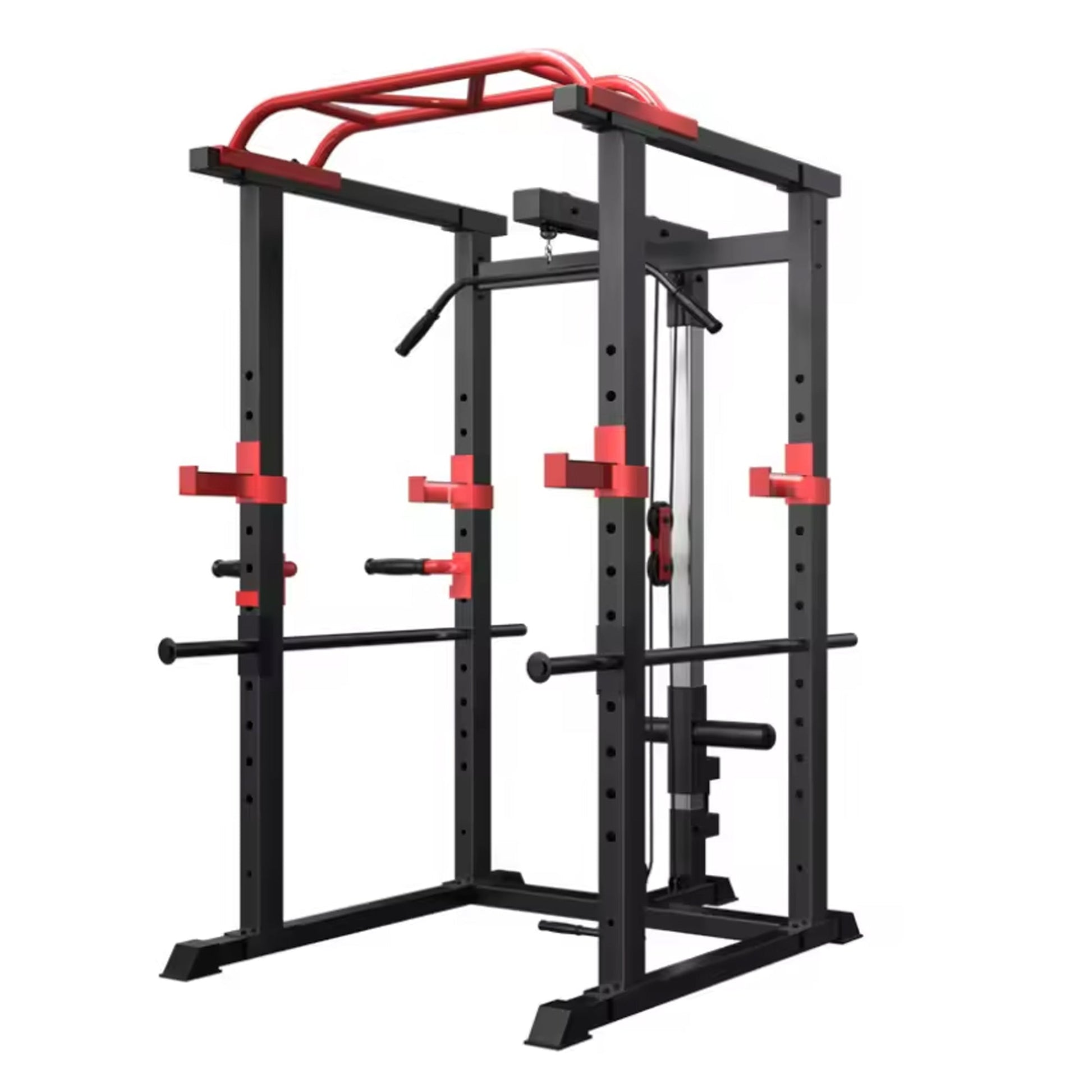 Multi-Function Power Cage – Adjustable Steel Rack with Cable Pulley, Pull-Up Bar & Dip Handles for Compact Home Gym Workouts