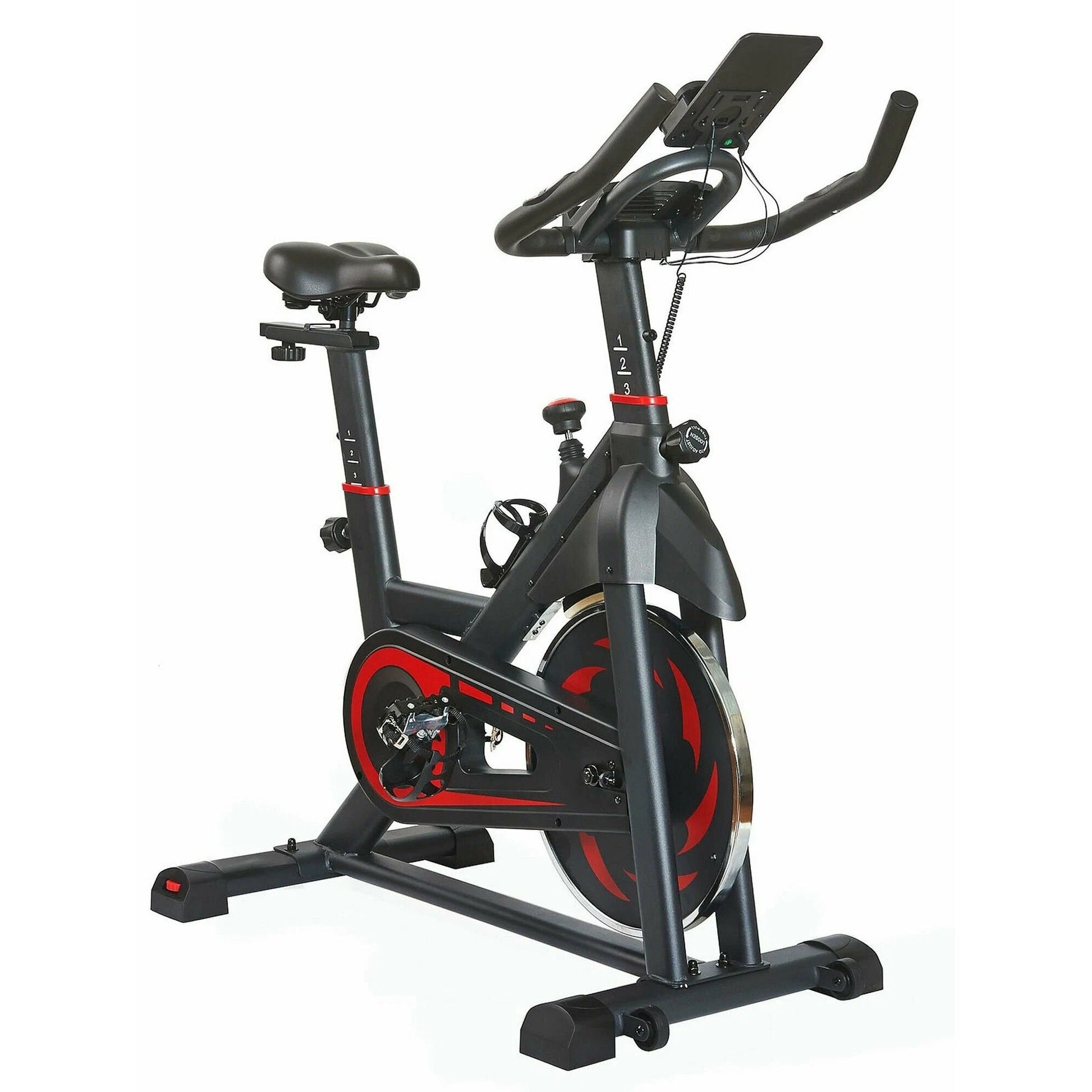 Indoor Stationary Spin Bike with Silent Belt Drive, LCD Monitor & Tablet Mount – Adjustable Steel Frame for Cardio Training in Home Gym Setups