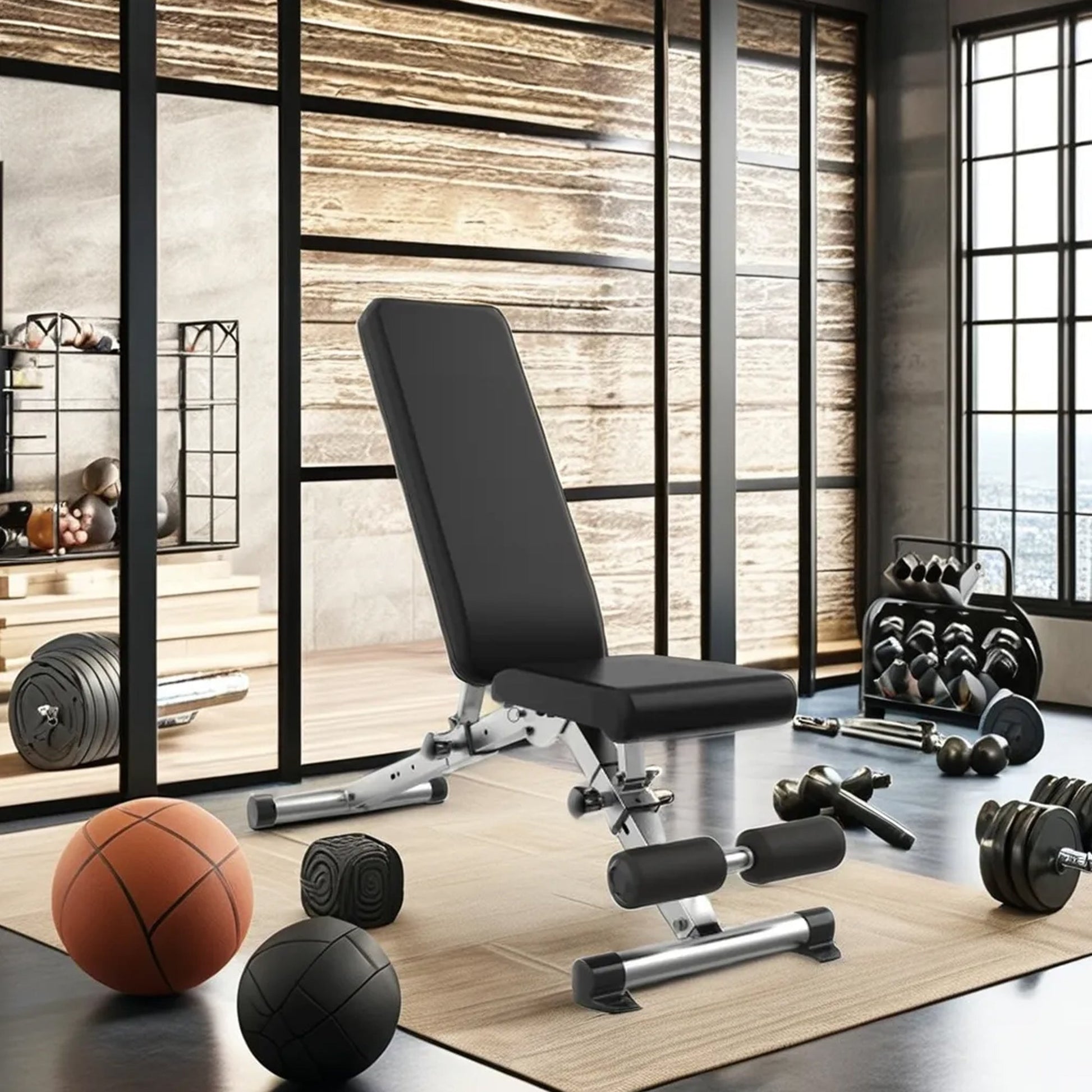 Premium Multi-Angle Weight Bench with Dip Station – Steel Frame, Foam Padding & Foldable Design for Strength Training in Compact Home Gym Environments
