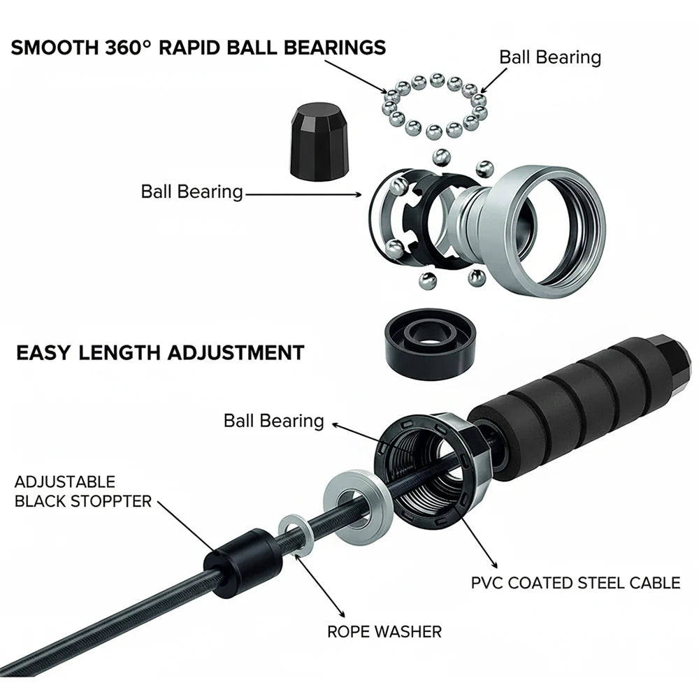 Black Adjustable Speed Skipping Rope – Durable PVC Cable, 360° Ergonomic Grip, Tangle‑Free for Cardio & Agility, Ideal for Home Gym Training