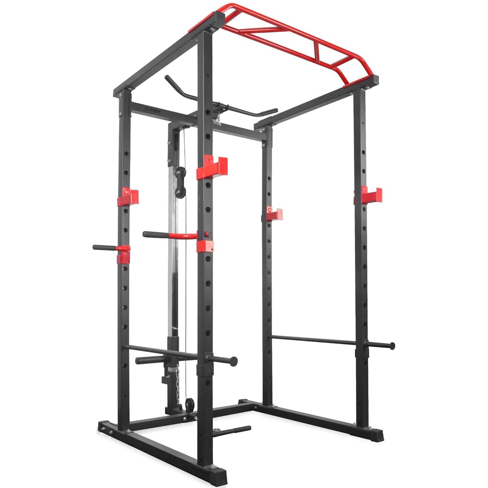 Multi-Function Power Cage – Adjustable Steel Rack with Cable Pulley, Pull-Up Bar & Dip Handles for Compact Home Gym Workouts