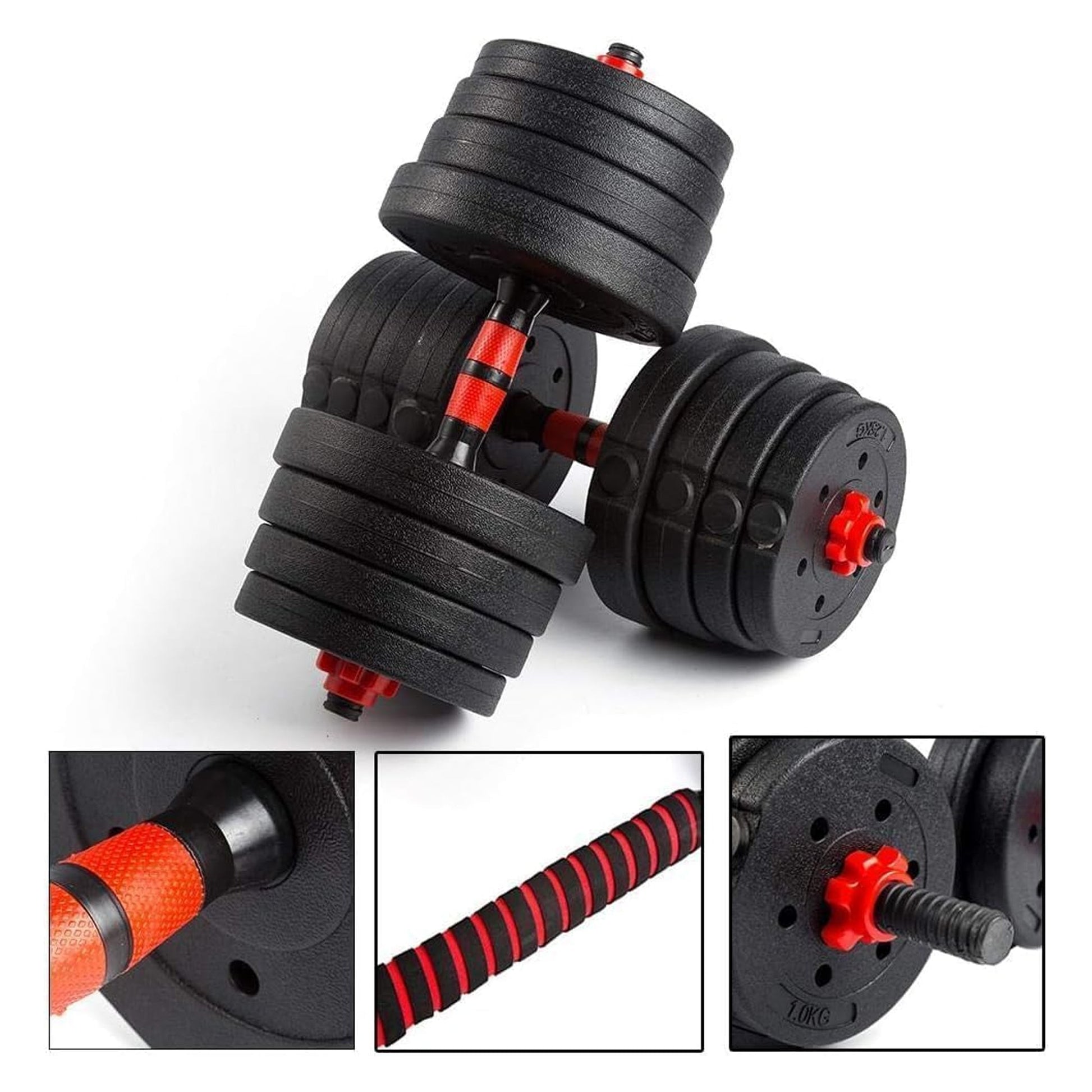 Home Gym Dumbbell & Barbell Set – Vinyl-Coated Cast Iron, 20–30 kg Adjustable | 2‑in‑1 Strength Kit with Connector for Full-Body Training