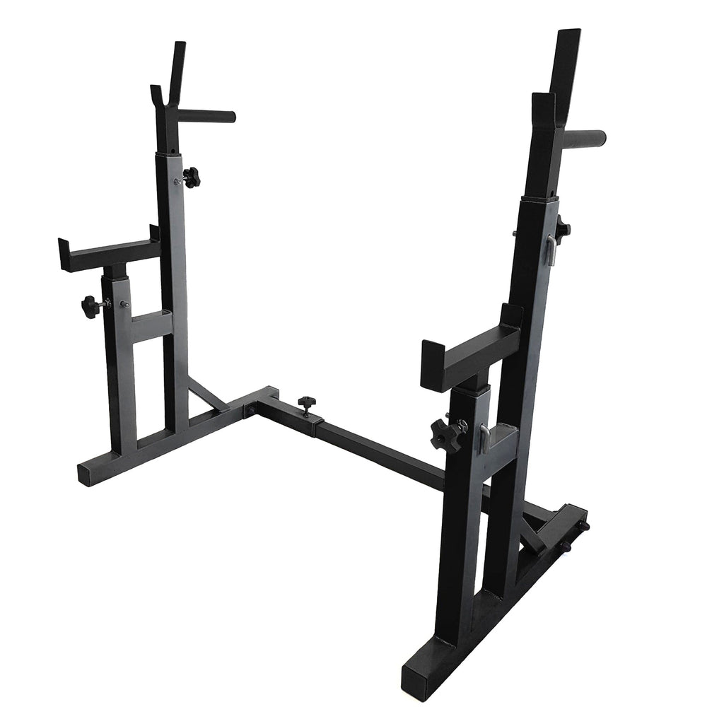 Multi-Function Squat & Bench Press Rack – Adjustable Steel Stand with Dip Handles, Safety Spotters & Wide Base for Garage or Home Gym Strength Training
