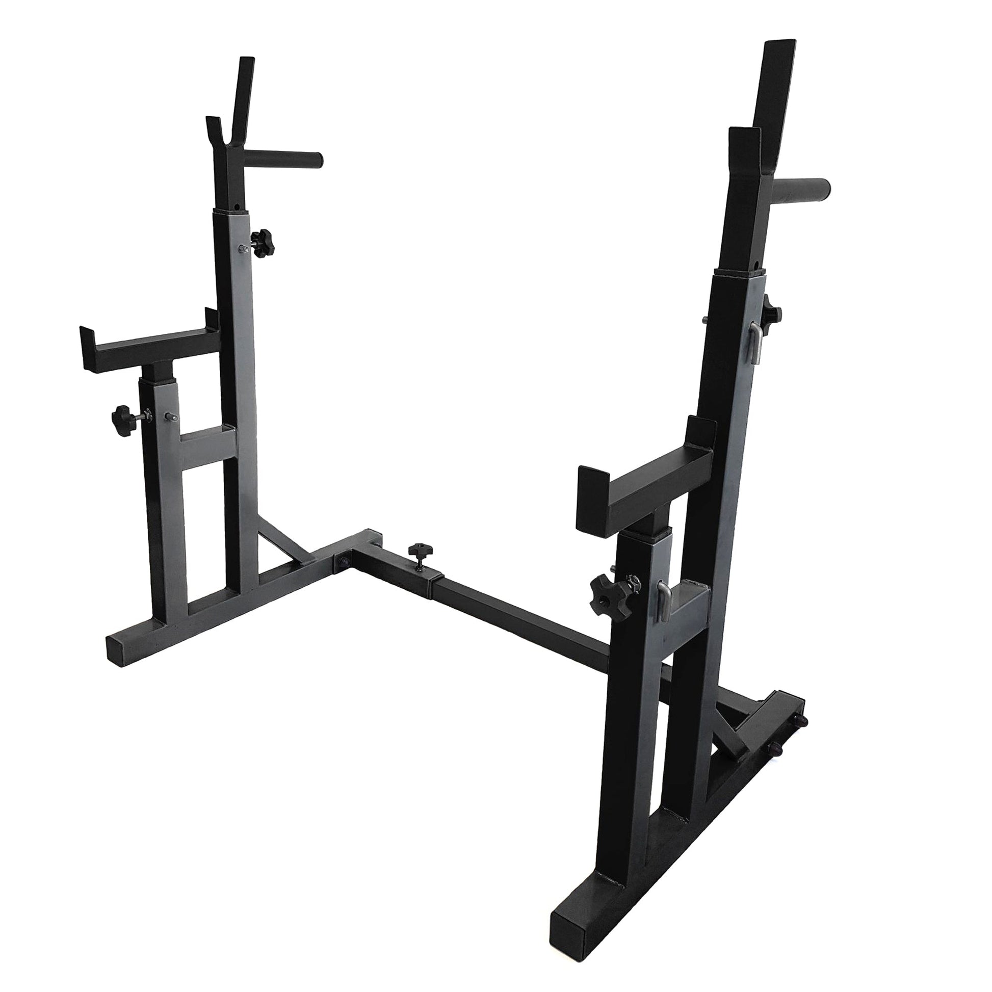 Multi-Function Squat & Bench Press Rack – Adjustable Steel Stand with Dip Handles, Safety Spotters & Wide Base for Garage or Home Gym Strength Training