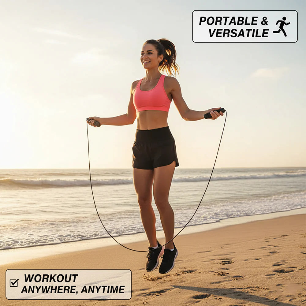 Black Adjustable Speed Skipping Rope – Durable PVC Cable, 360° Ergonomic Grip, Tangle‑Free for Cardio & Agility, Ideal for Home Gym Training