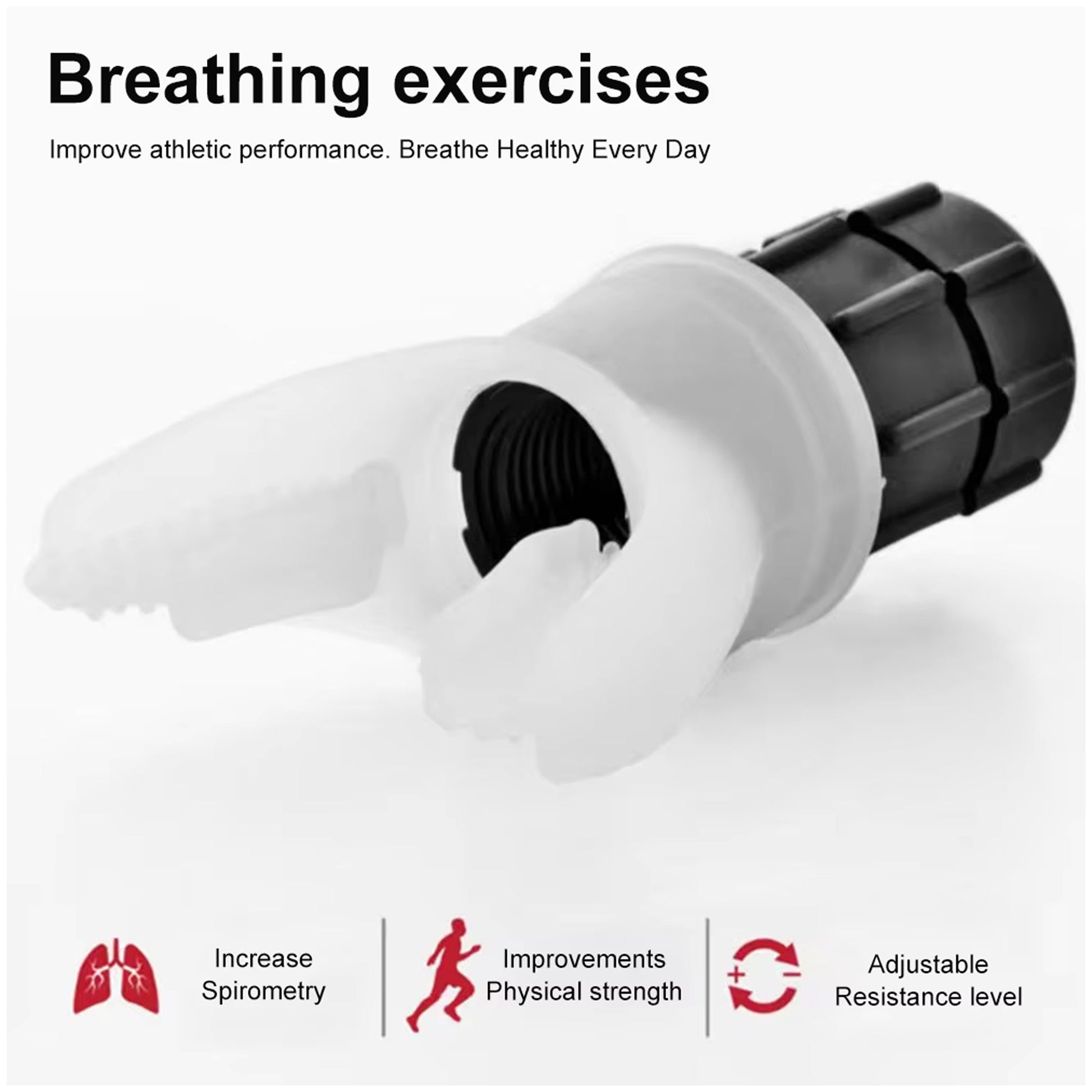 Portable Breath Trainer Lung Exerciser – Medical‑Grade Silicone & ABS, Adjustable Resistance Dial, Strengthens Respiratory Muscles – Home Fitness & Travel