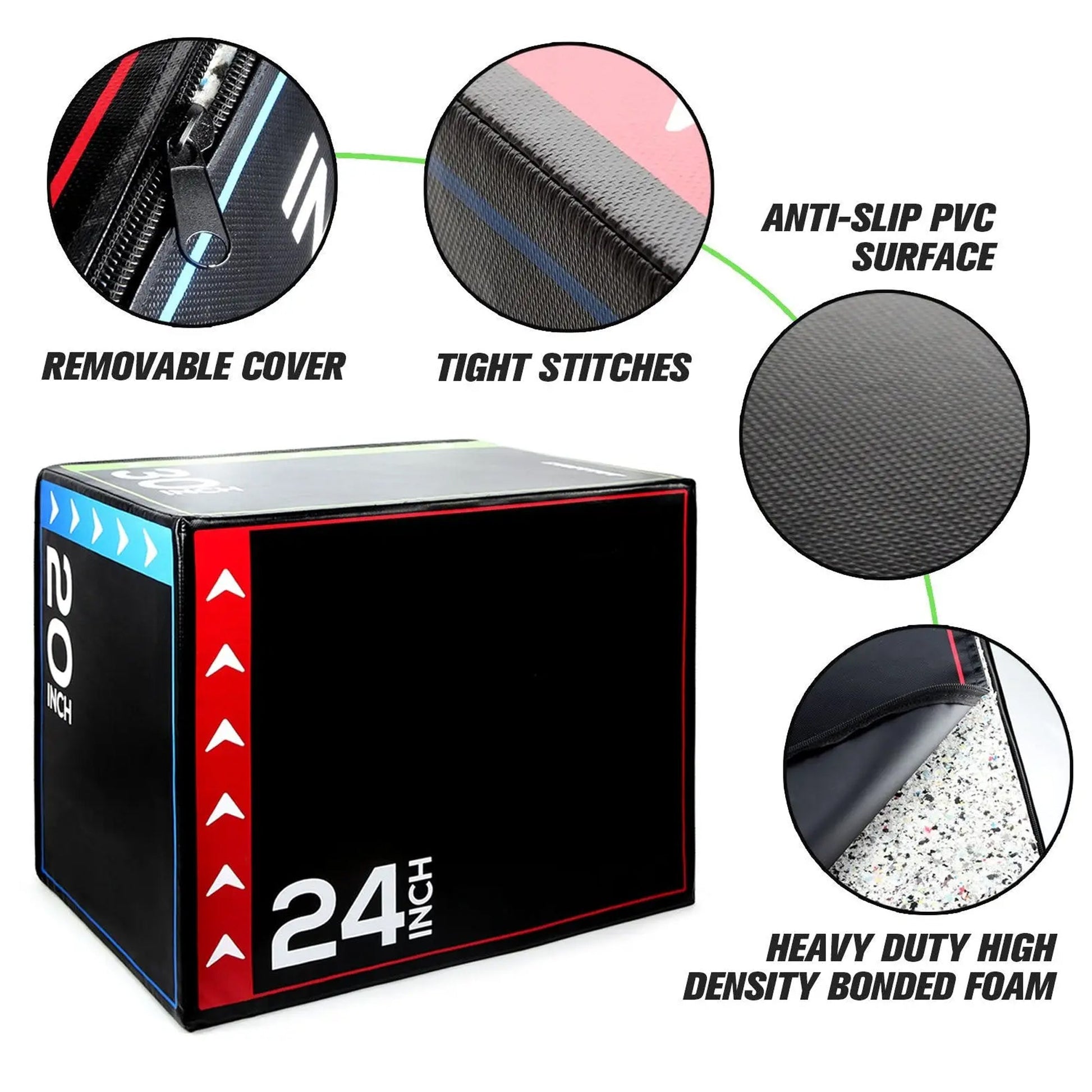 Plyometric Jump Box 3-in-1 – Soft Foam, Non-Slip PVC Cover, Shock-Absorbent for Box Jumps, Step-Ups & HIIT – Adjustable Height for Compact Home Gym Training