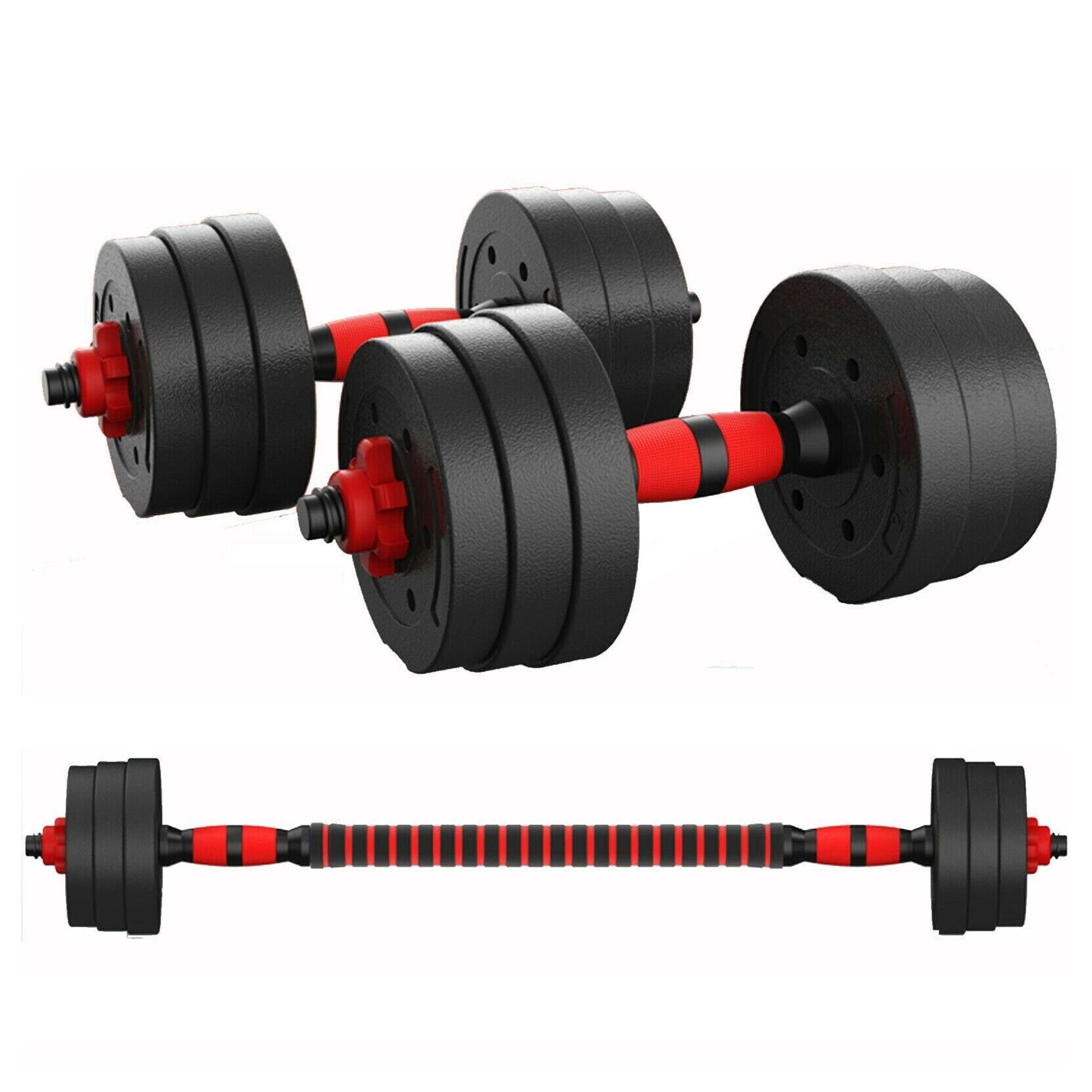 Home Gym Dumbbell & Barbell Set – Vinyl-Coated Cast Iron, 20–30 kg Adjustable | 2‑in‑1 Strength Kit with Connector for Full-Body Training