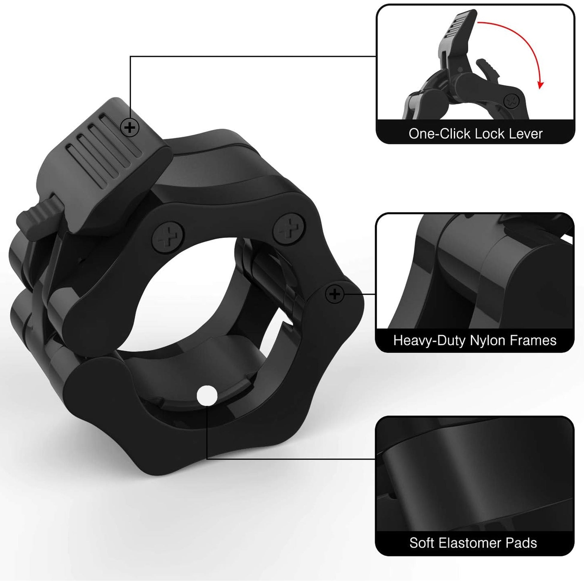 Secure Locking Olympic Barbell Collars – Heavy-Duty Quick Release Clips, Adjustable 2" Weight Clamps for CrossFit, Powerlifting, and Home Gym Barbell Training