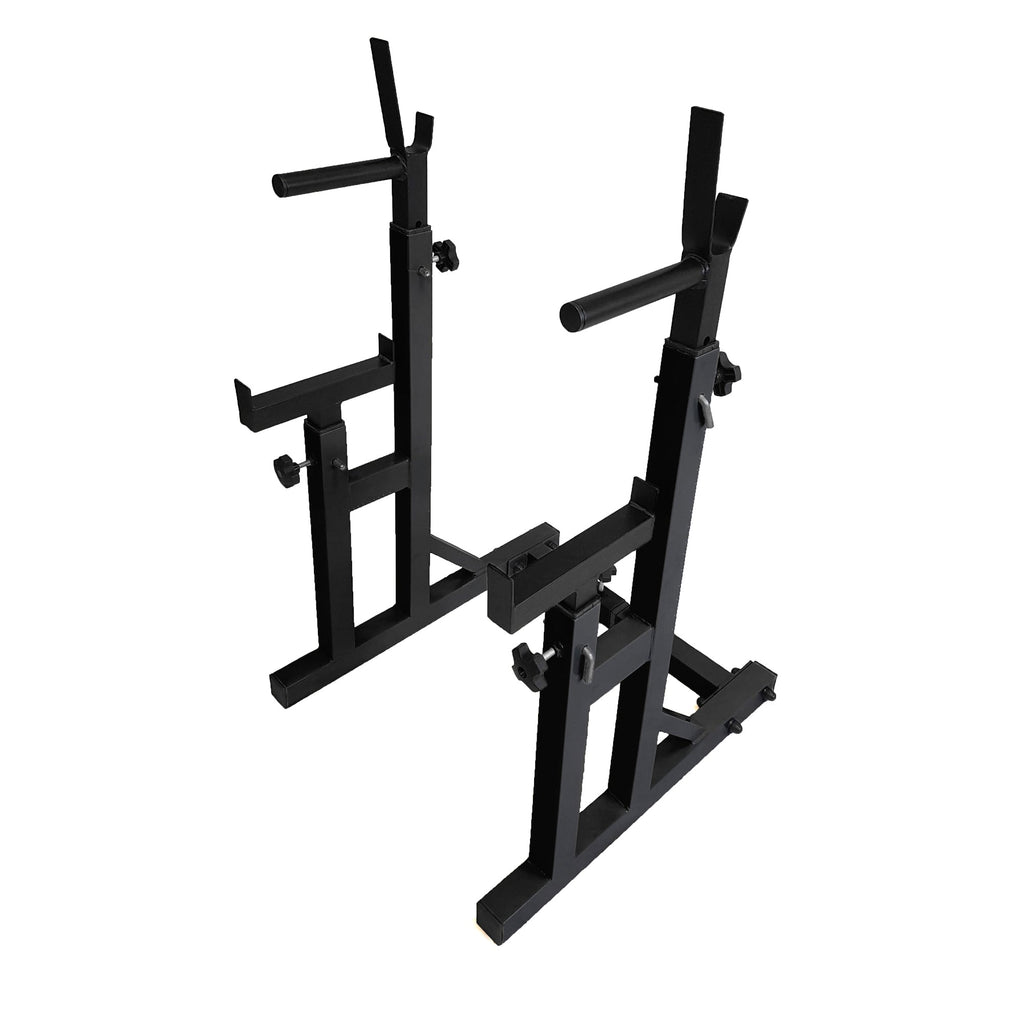 Multi-Function Squat & Bench Press Rack – Adjustable Steel Stand with Dip Handles, Safety Spotters & Wide Base for Garage or Home Gym Strength Training