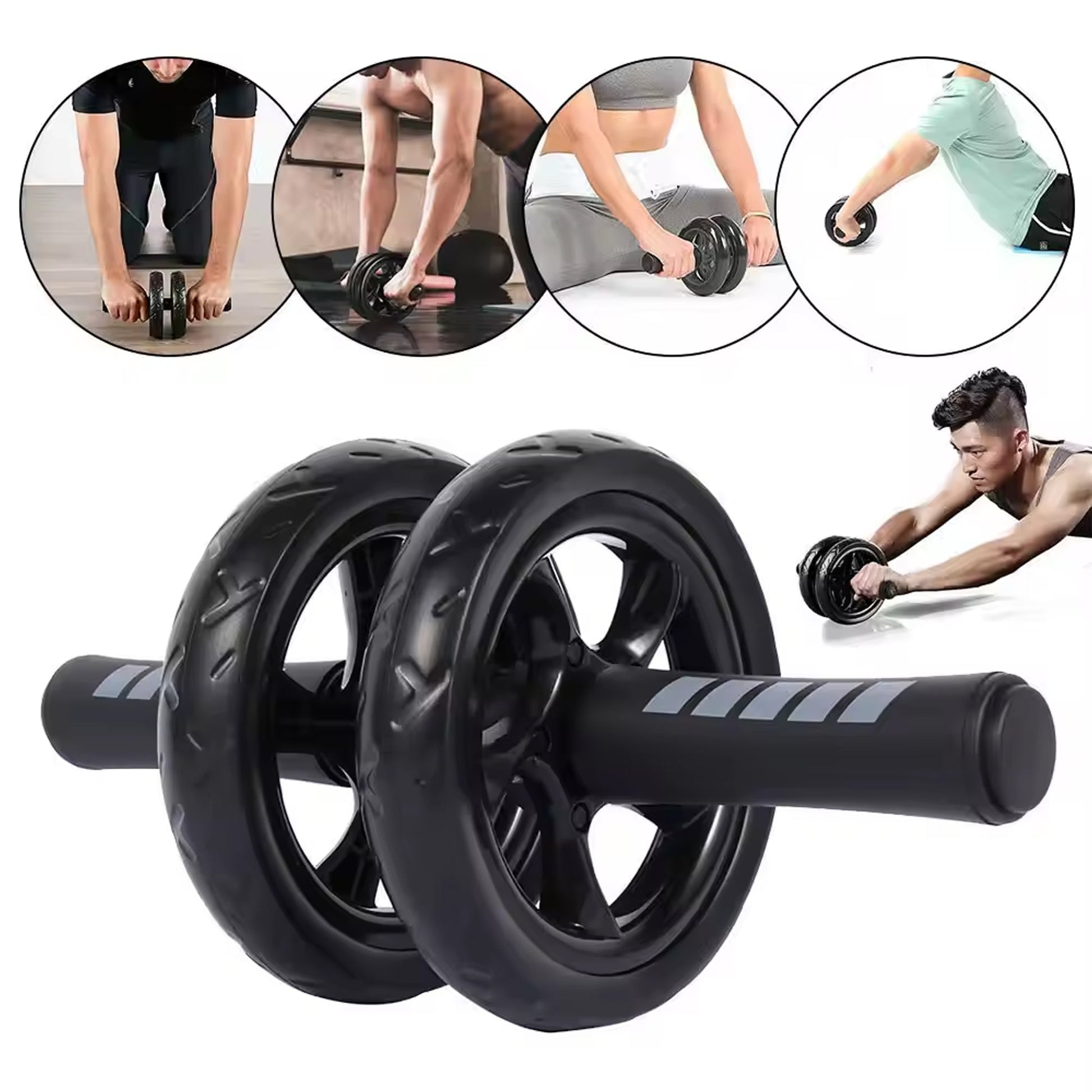 Dual-Wheel Ab Roller with Comfort Foam Grips & Cushioned Knee Pad – Home Gym Core Trainer for Abs, Obliques, and Back – Compact Fitness Gear