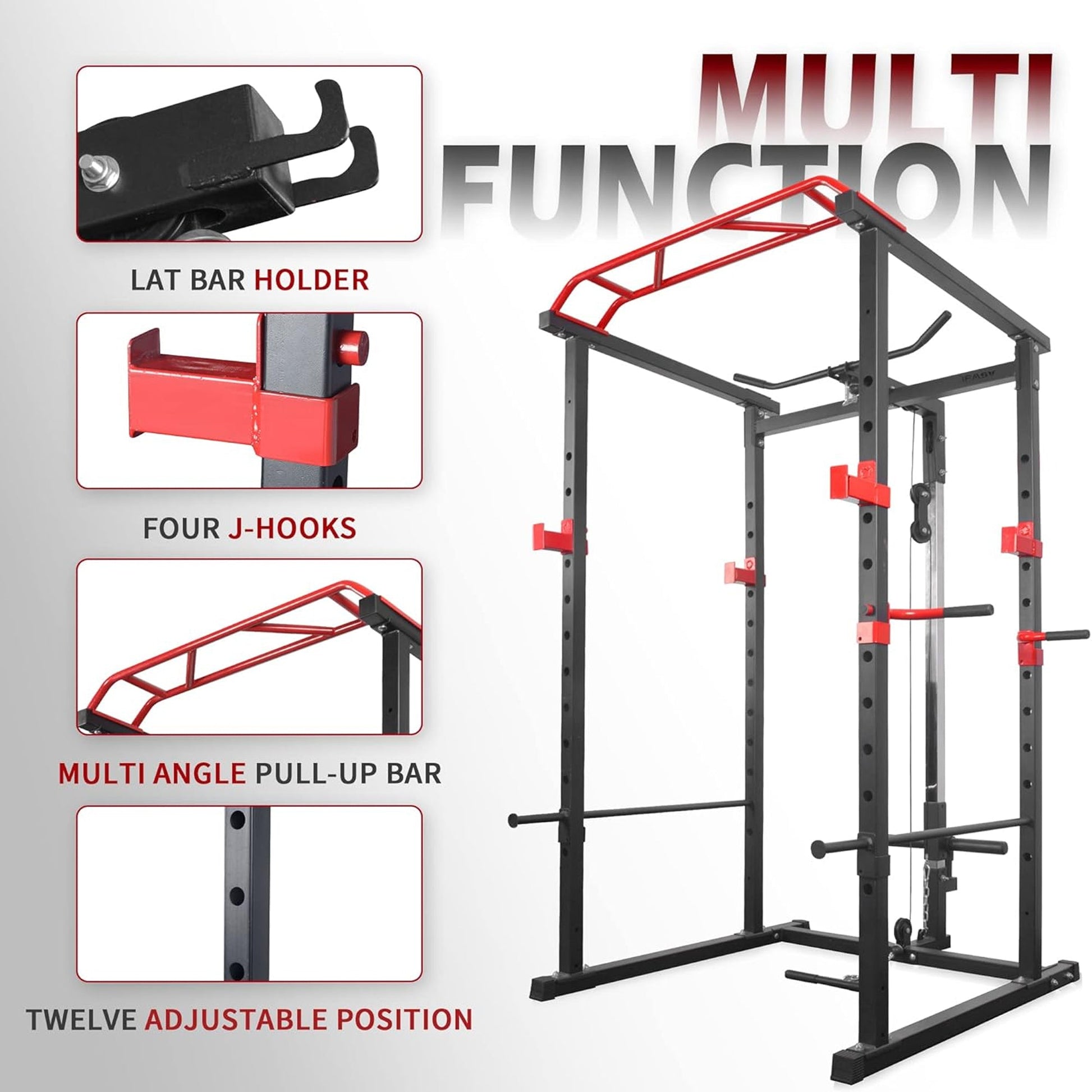 Multi-Function Power Cage – Adjustable Steel Rack with Cable Pulley, Pull-Up Bar & Dip Handles for Compact Home Gym Workouts