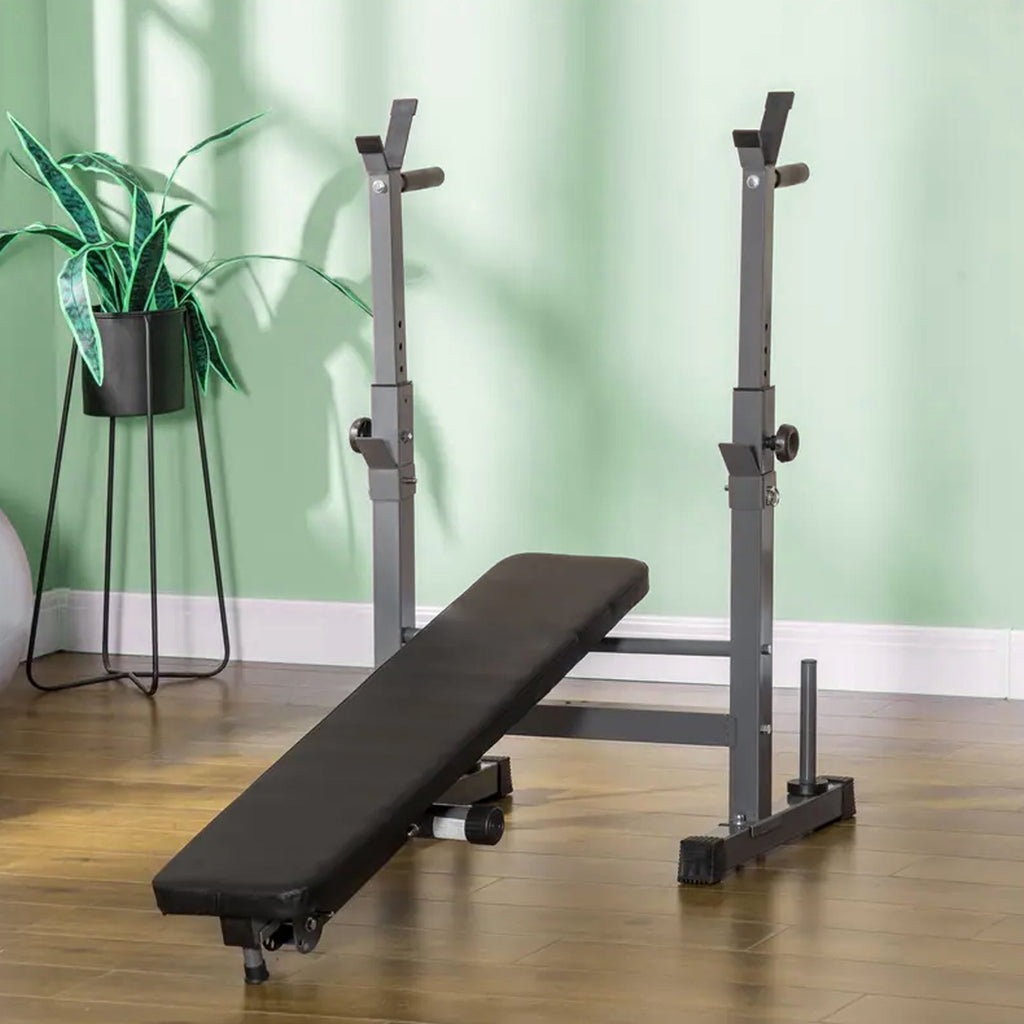 Premium Foldable Weight Bench with Integrated Dip Bars & Barbell Rack – Heavy-Duty Steel Frame, Adjustable Angles for Full-Body Home Gym Training
