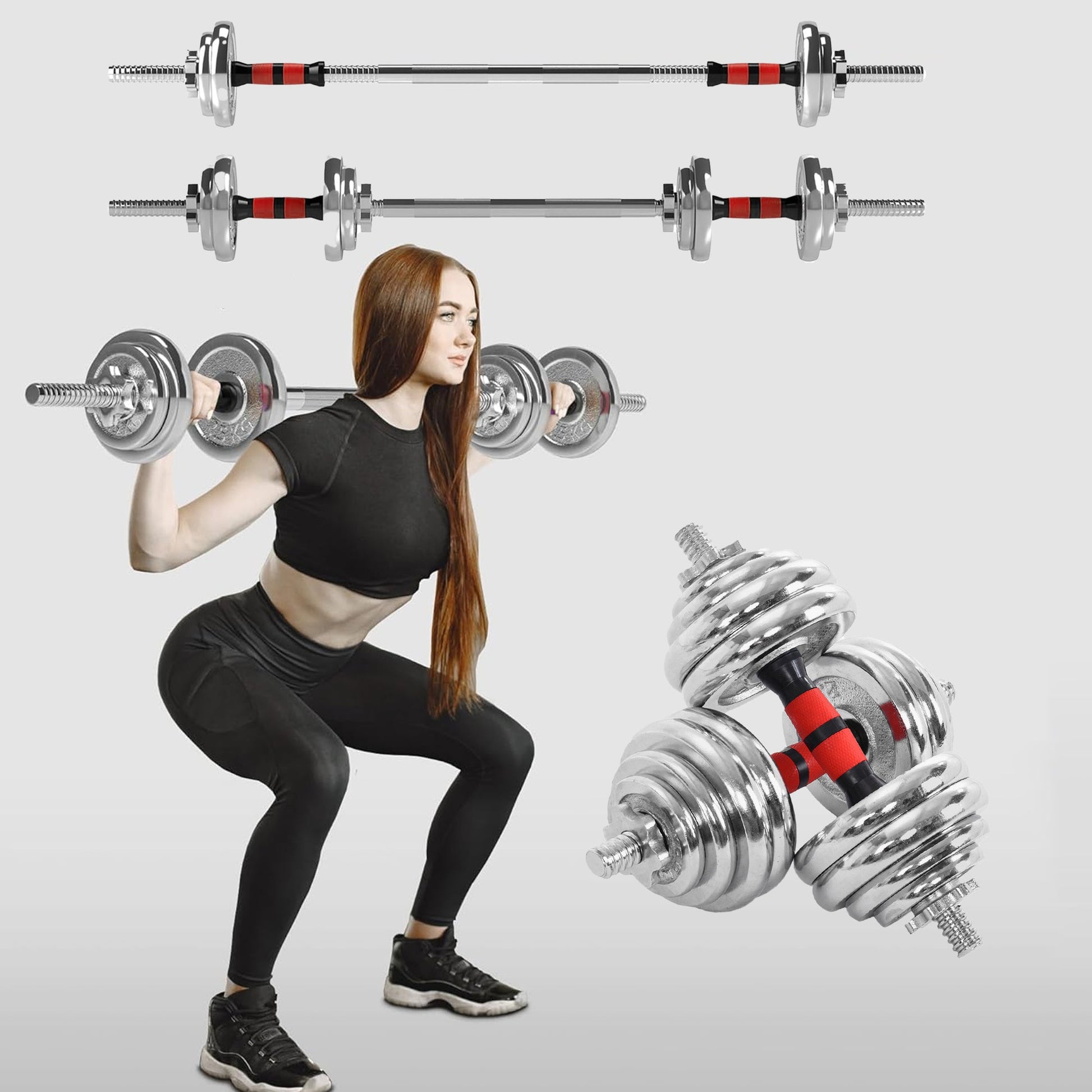 20 kg Adjustable Dumbbell & Barbell Combo – Steel Handles, Cast-Iron Plates, Compact Weight Set for Home Gym Strength Training