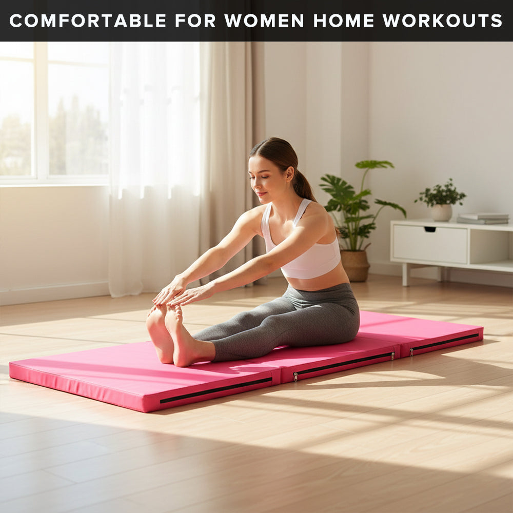 Tri-Fold Gymnastics Exercise Mat – 5cm Thick High-Density Foam, PU Leather Non-Slip Folding Crash Mat with Carry Handles for Yoga, Pilates & Home Gym Training