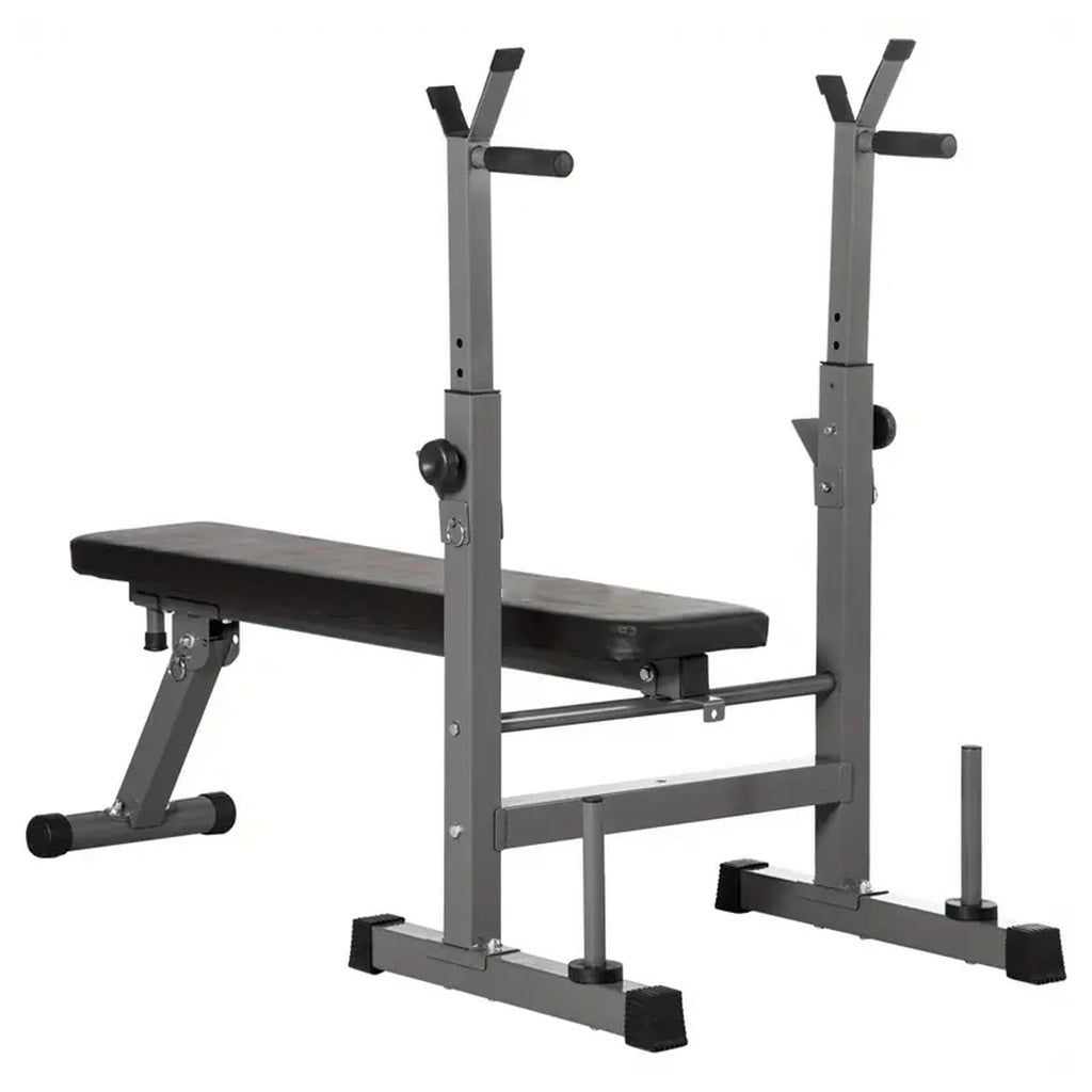 Premium Foldable Weight Bench with Integrated Dip Bars & Barbell Rack – Heavy-Duty Steel Frame, Adjustable Angles for Full-Body Home Gym Training