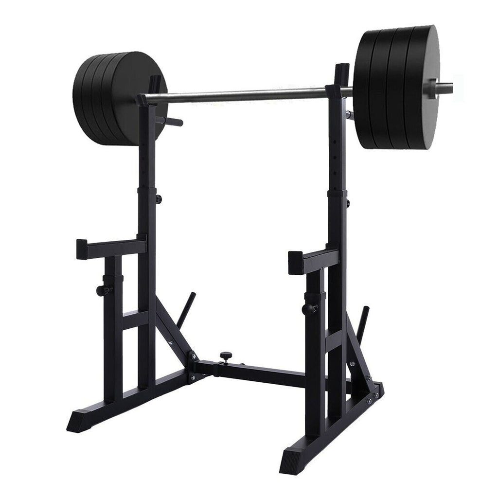 Multi-Function Squat & Bench Press Rack – Adjustable Steel Stand with Dip Handles, Safety Spotters & Wide Base for Garage or Home Gym Strength Training