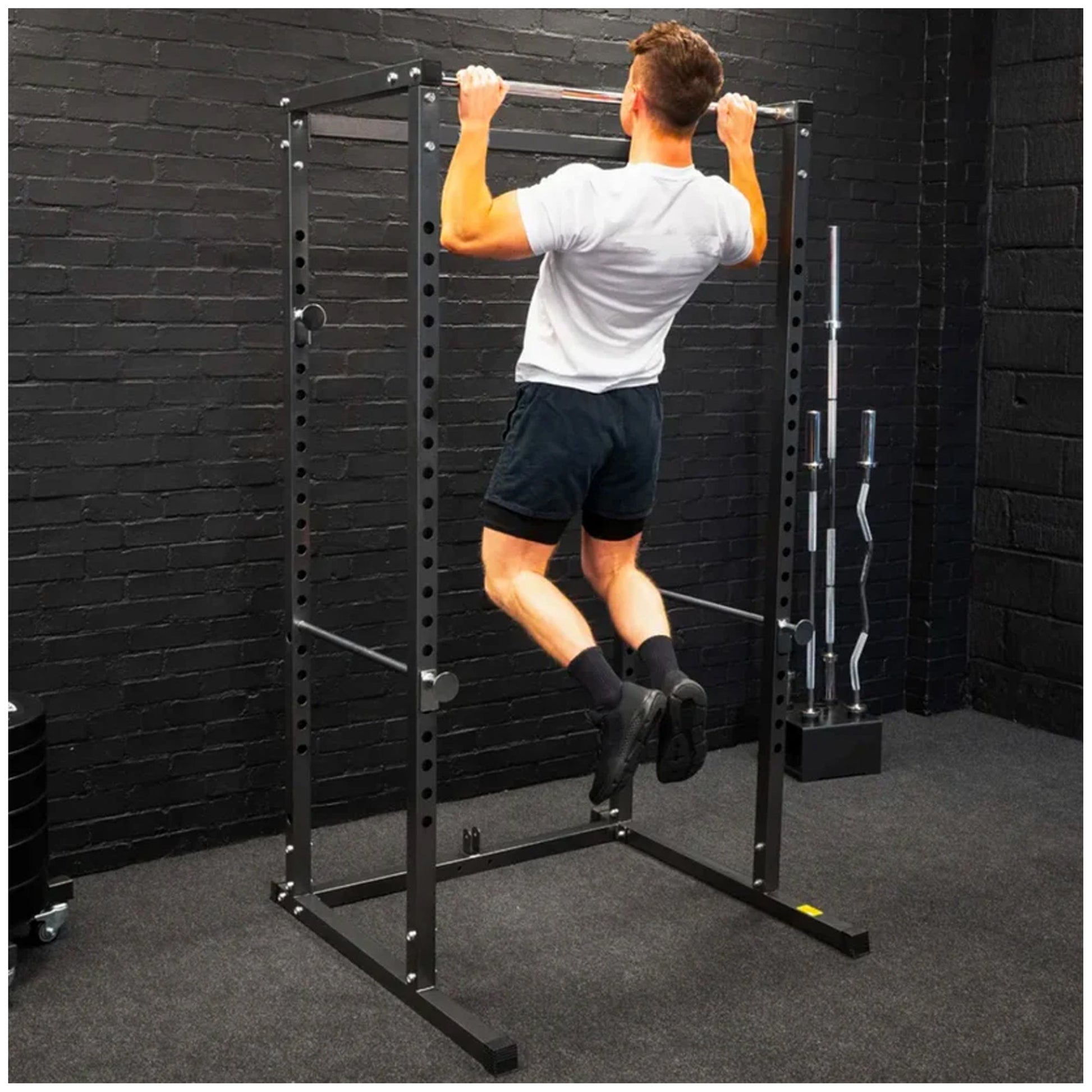 Power Rack with Pull-Up Bar & Safety Spotters – Adjustable Steel Squat Cage for Strength Training, Weight Lifting, and Home Gym Workouts